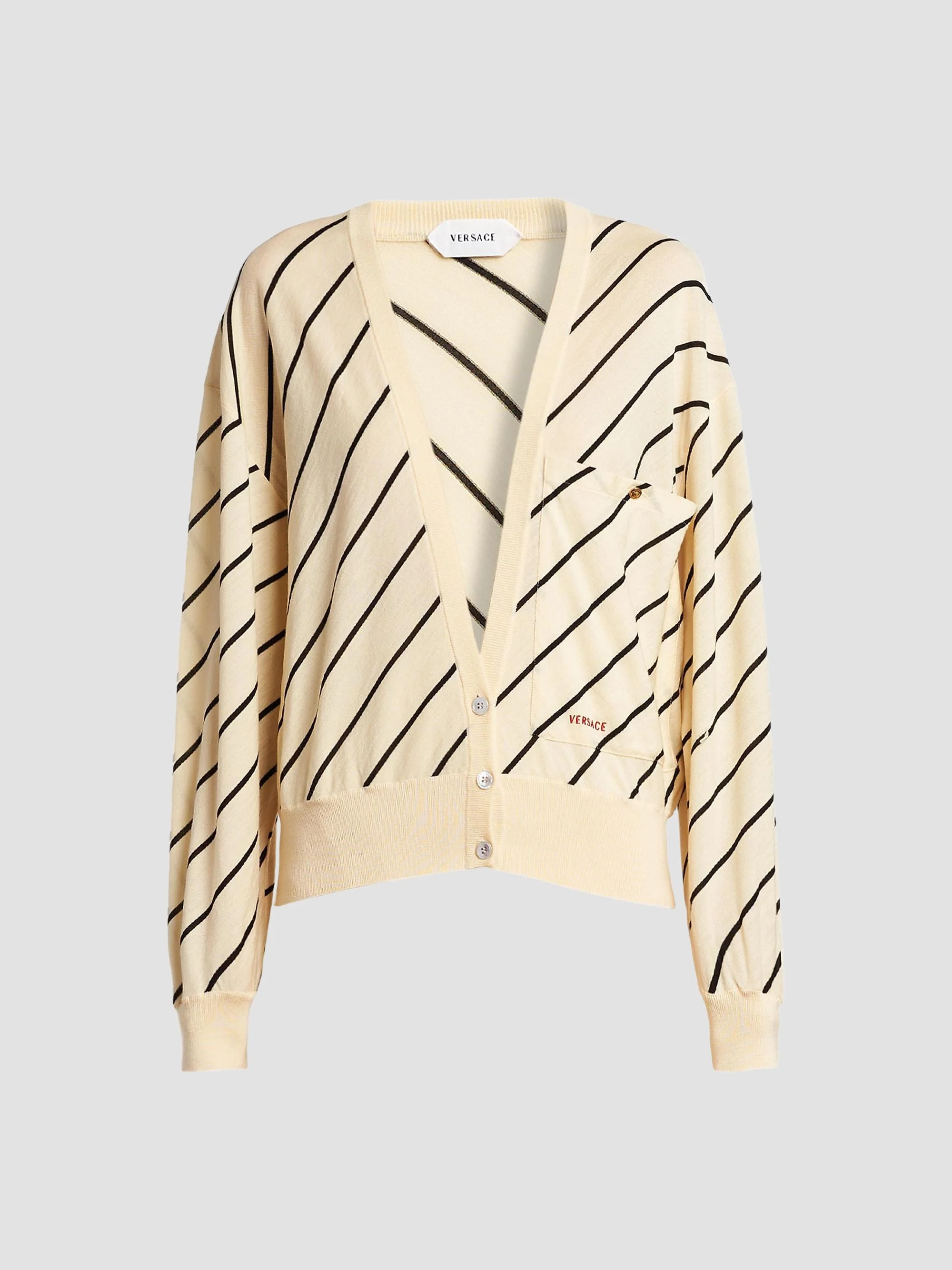 Women's La Vacanza Bias Striped Wool Oversized Cardigan - Cream - 1