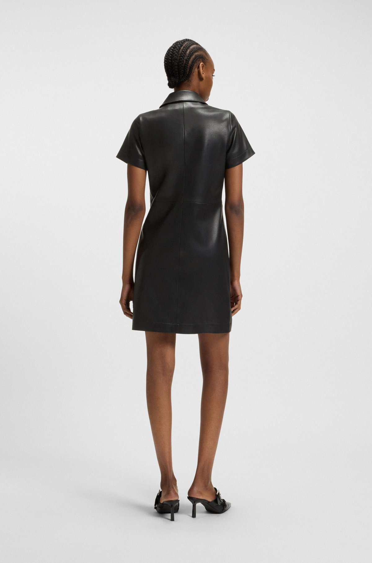 SHIRT DRESS IN FAUX LEATHER WITH PRESS-STUD BUTTONS - 4