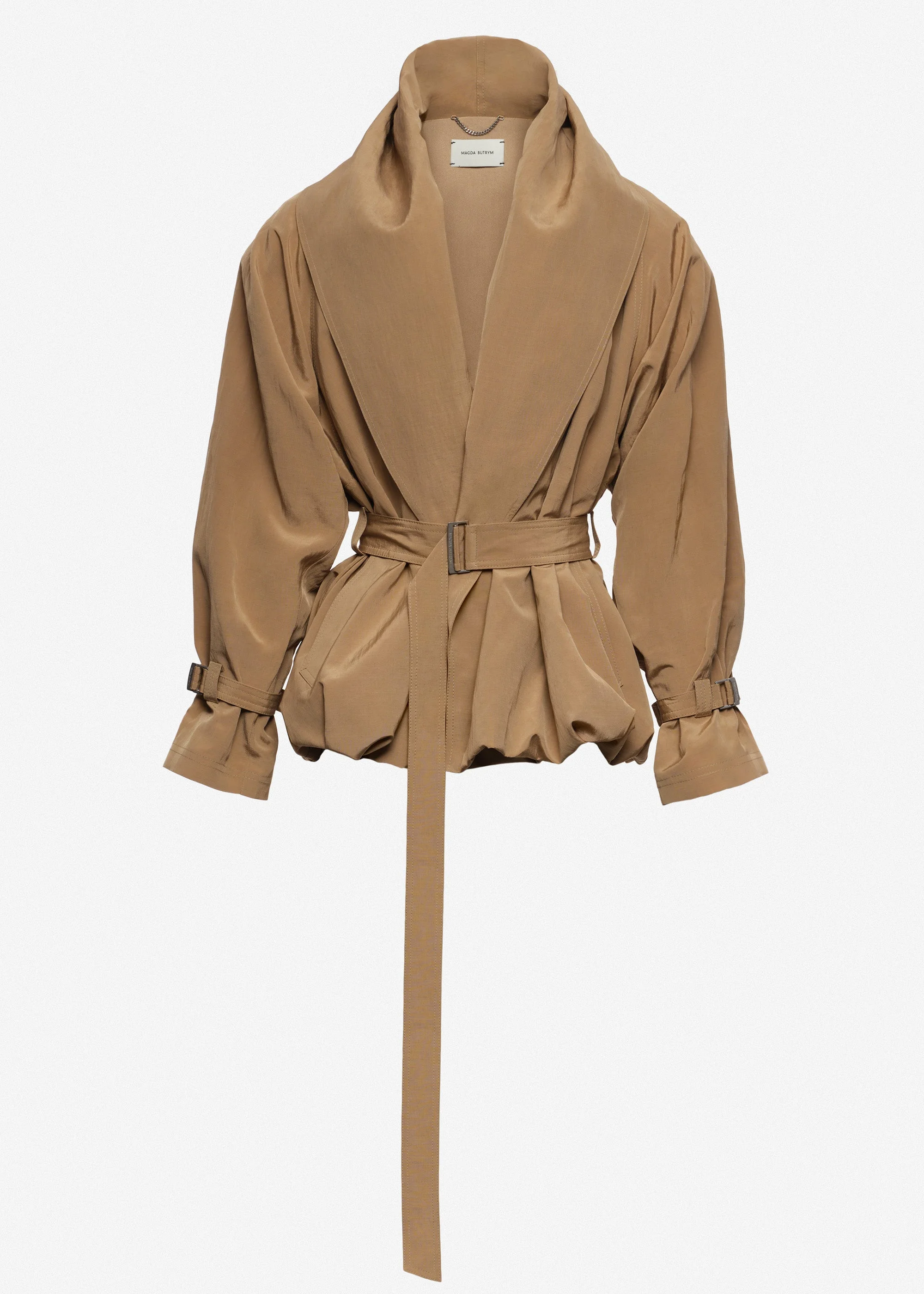 Draped collar viscose and linen jacket in beige - 1