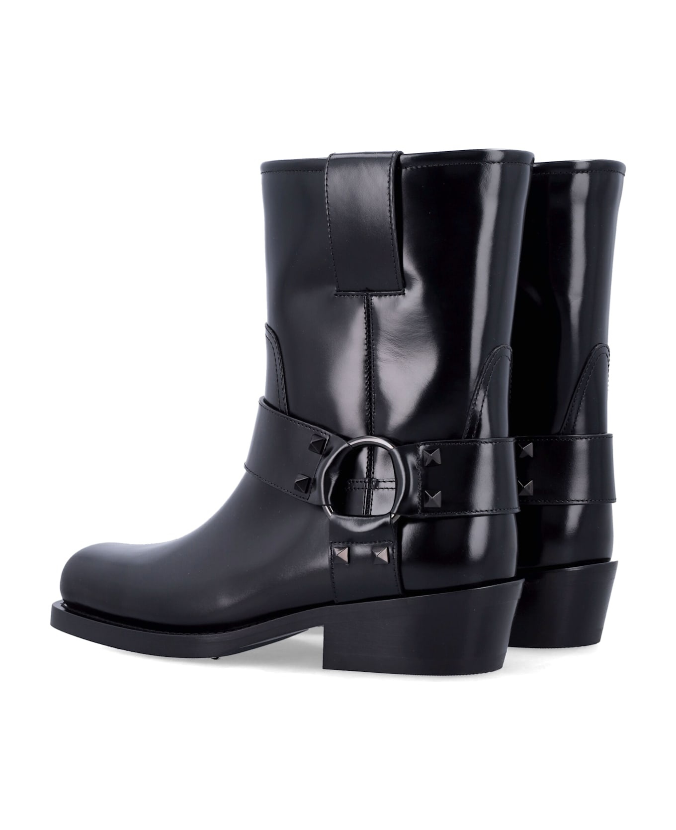 Rockstud Leather Biker Ankle Boots - 4