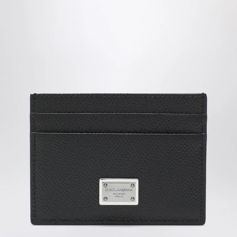 Dolce&Gabbana Black Dauphine Leather Card Holder With Logo Plaque Men - 1