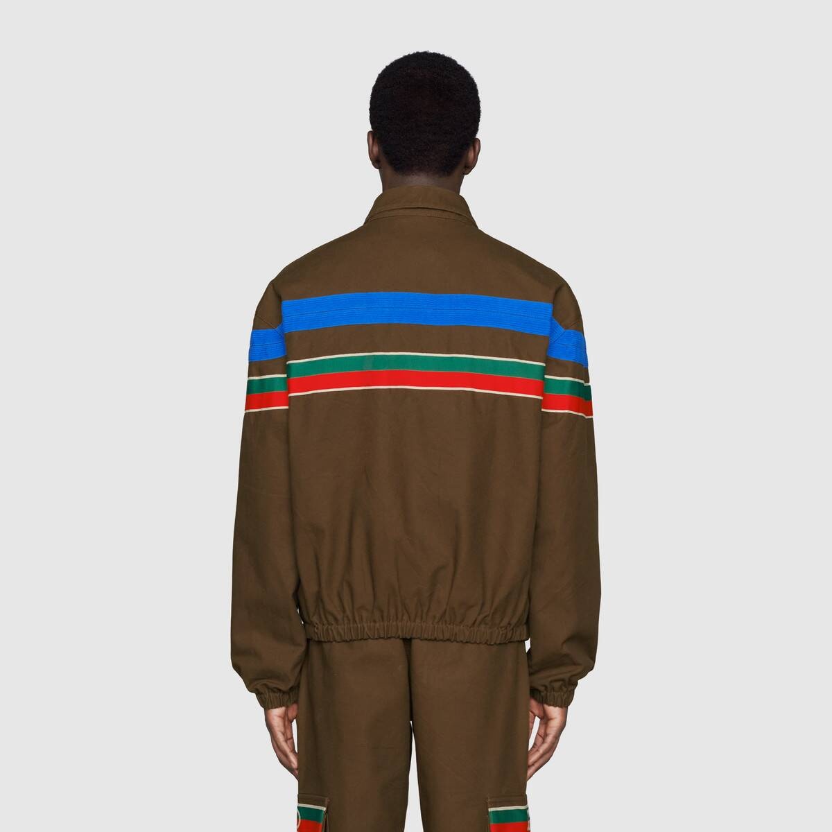 Cotton zip-up jacket with Gucci stripe - 4