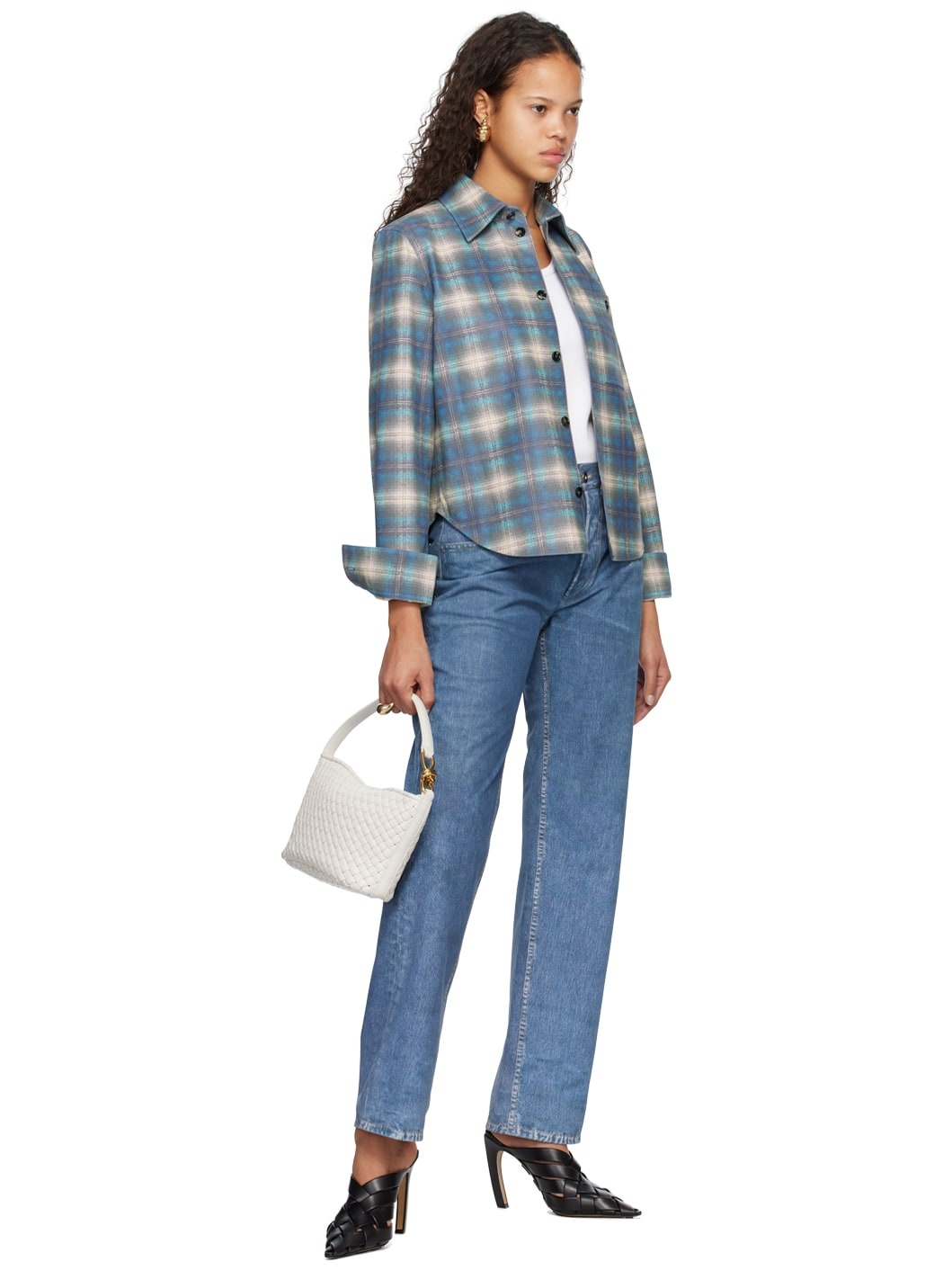 Blue Printed Leather Shirt - 4