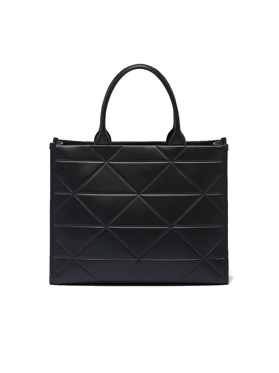 Large Leather Prada Symbole Bag with Topstitching in Black - 7