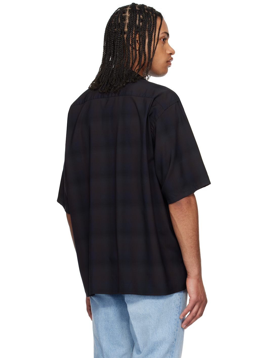 Navy & Black Open Collared S/S Shirt - 3