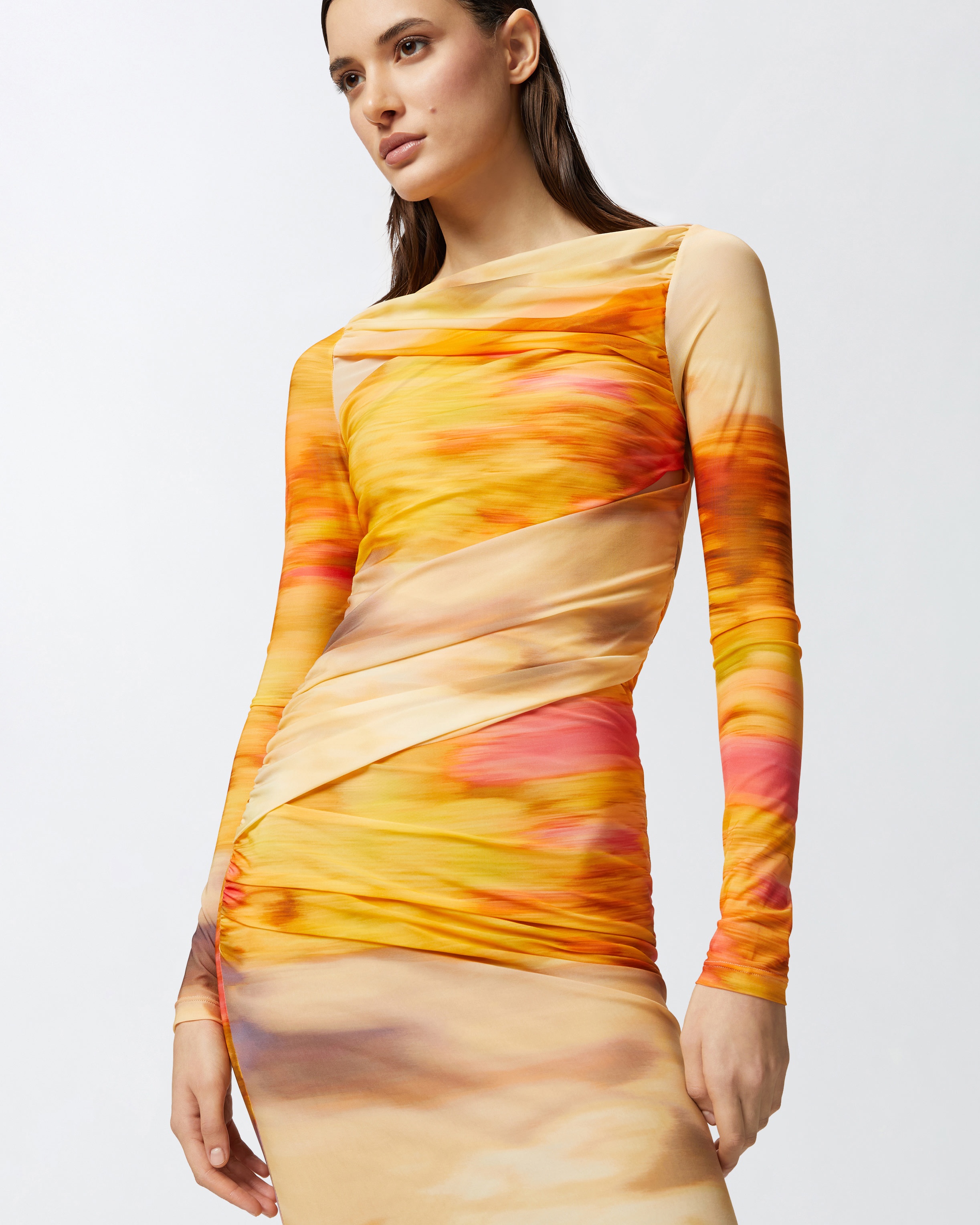LANDSCAPE PRINT BODYCON MIDI DRESS - 5