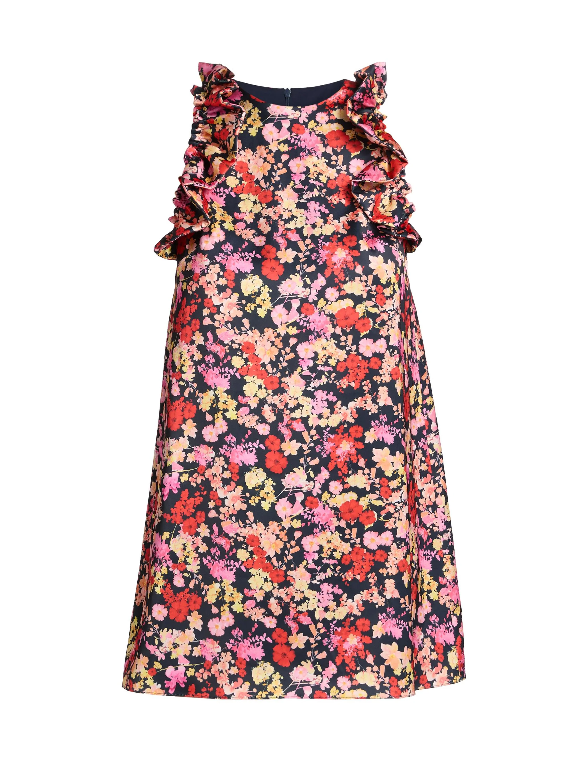 Women's Keira Floral Ruffle-Trim Satin Minidress - Navy - 1