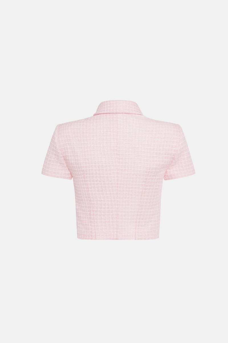 SEQUIN CHECKED TWEED CROPPED JACKET WITH BOW 2