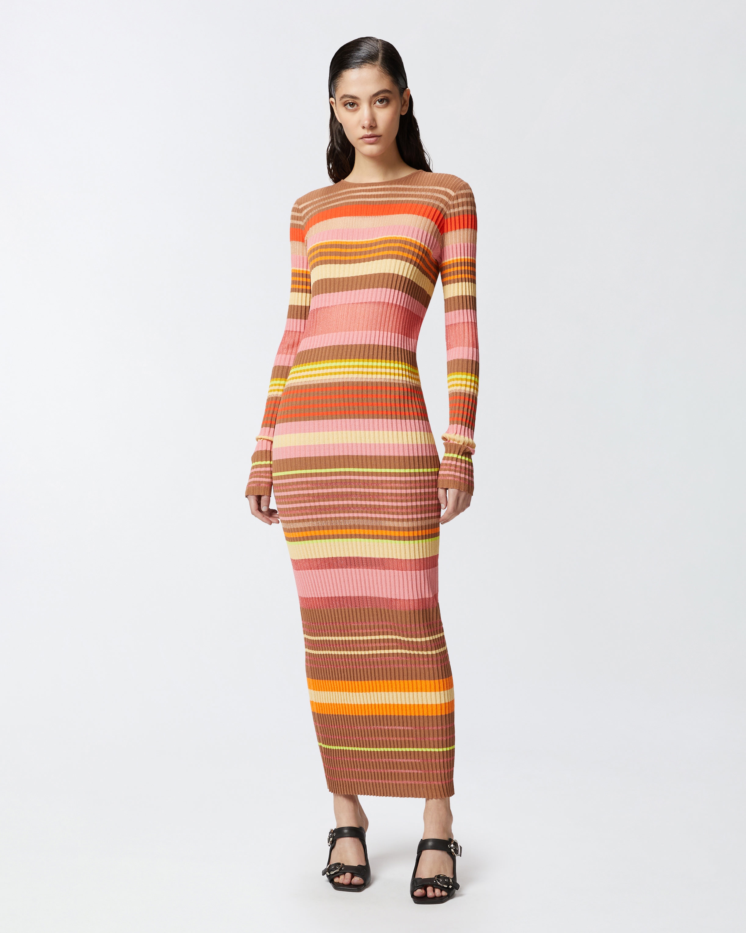 LONG KNIT DRESS WITH COLORED STRIPES - 3