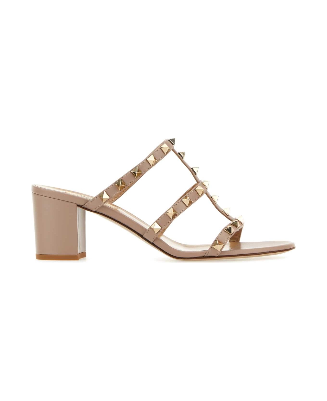 Light Pink Leather Rockstud Mules - 1