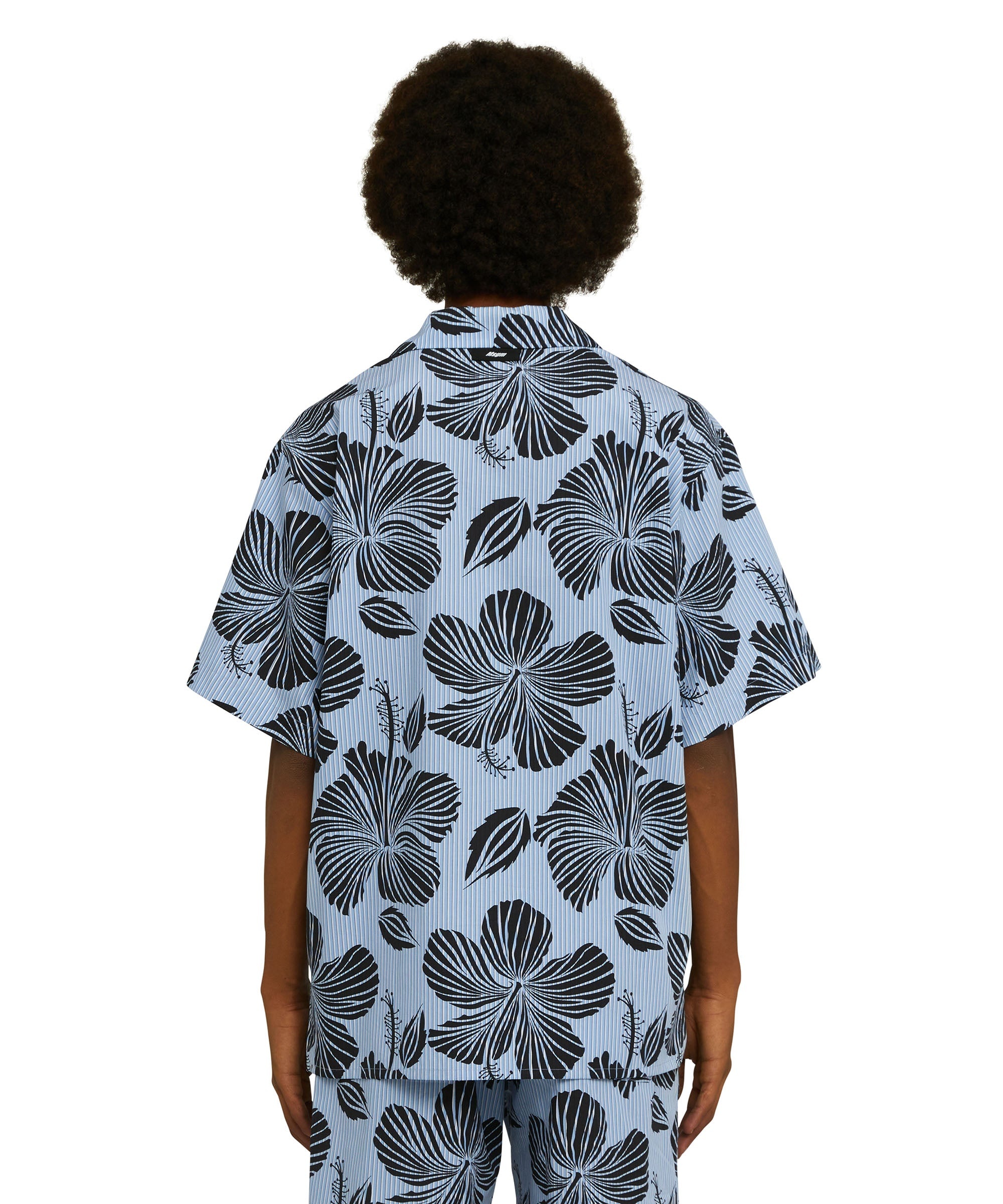 Poplin cotton striped shirt with "Hibiscus" print - 3
