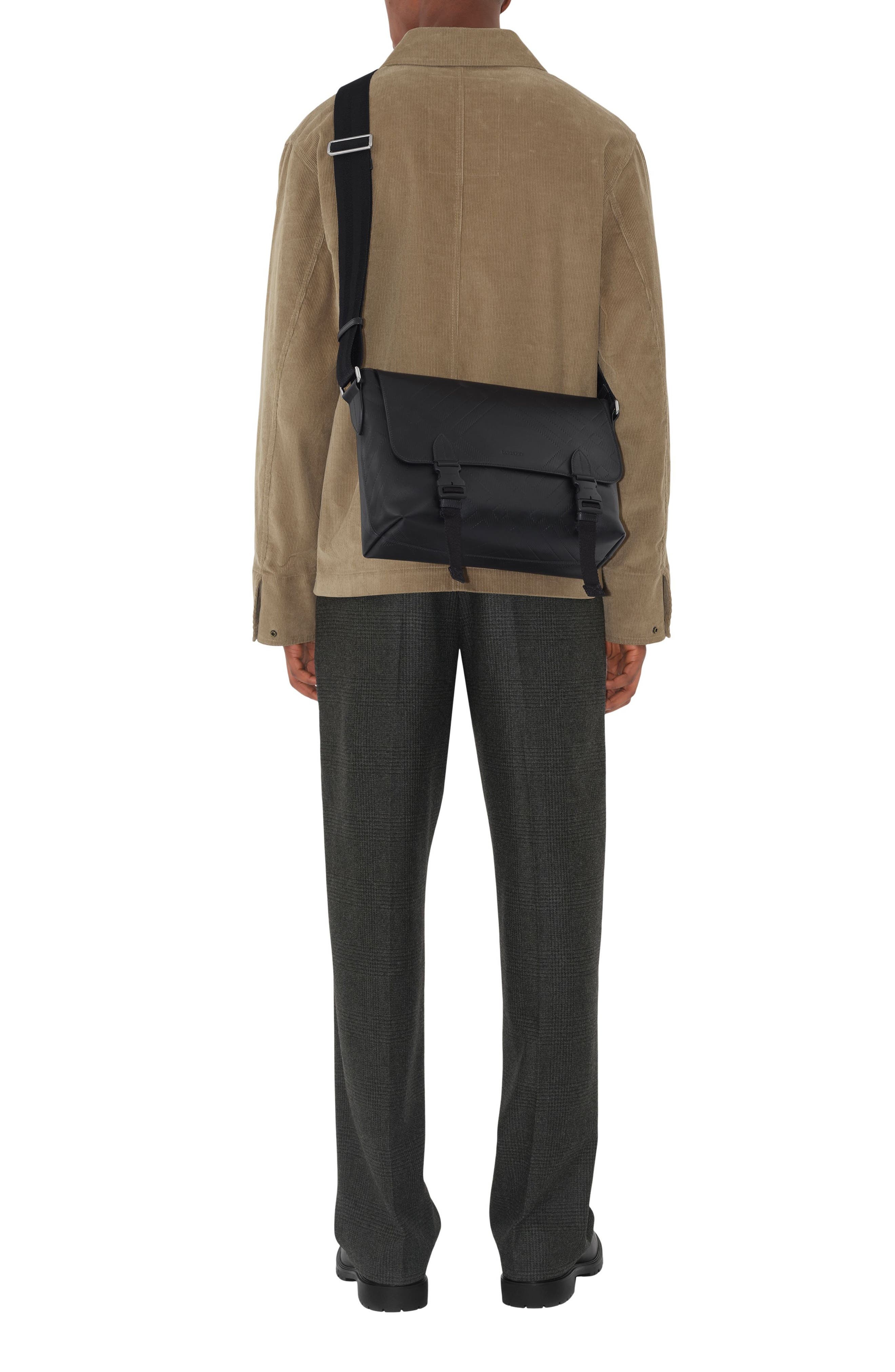 burberry Large Embossed Check Buckled Messenger Bag in Black at Nordstrom - 5