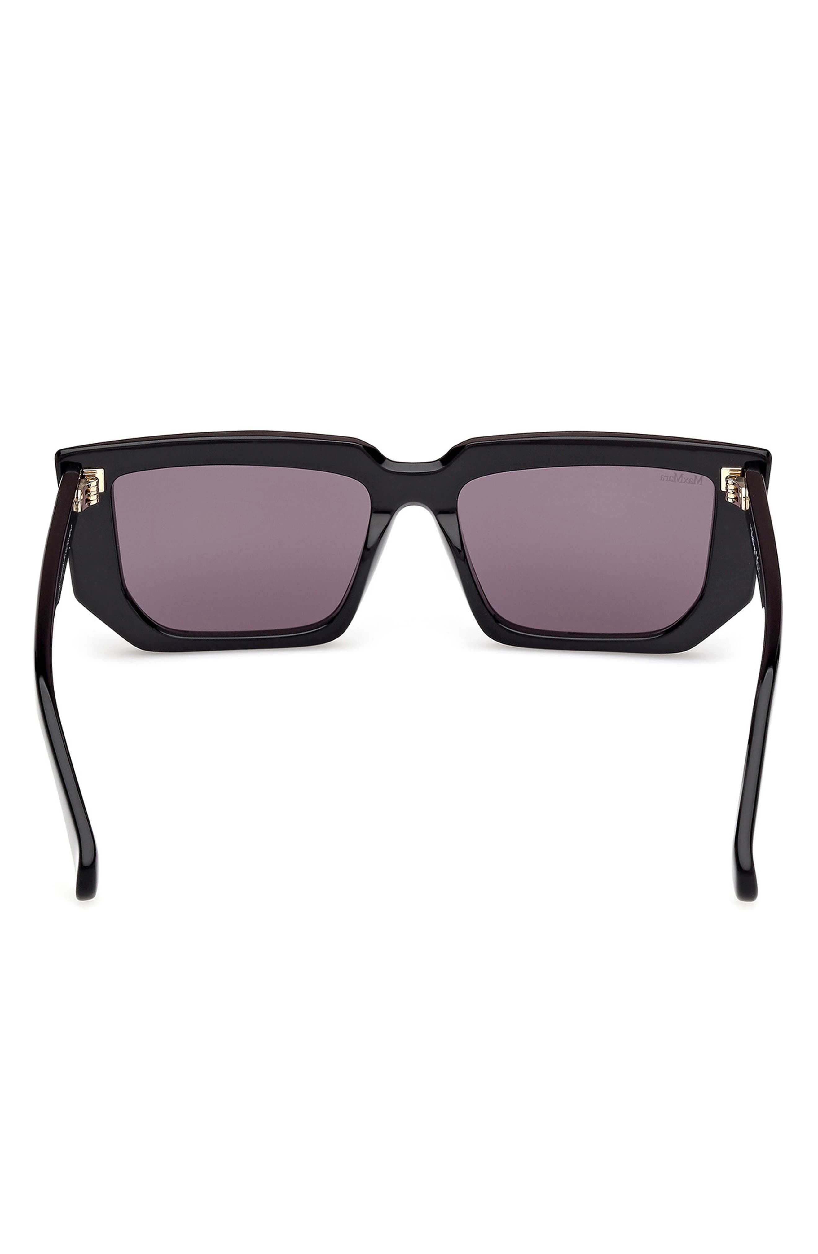 Max Mara 54mm Rectangular Sunglasses in Shiny Black /Smoke Lenses at Nordstrom - 8