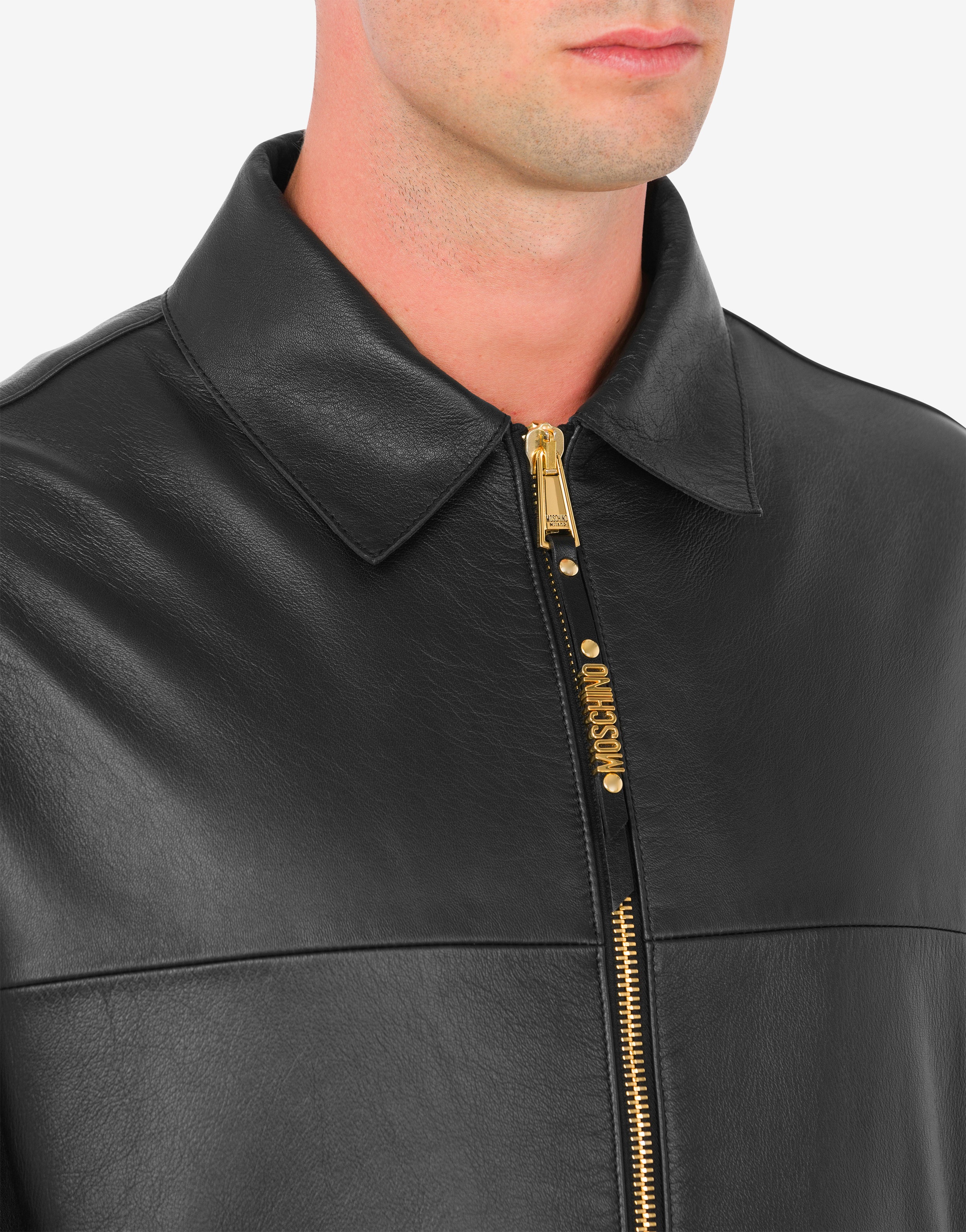 MINI LETTERING PULLER ZIP NAPPA LEATHER JACKET - 4