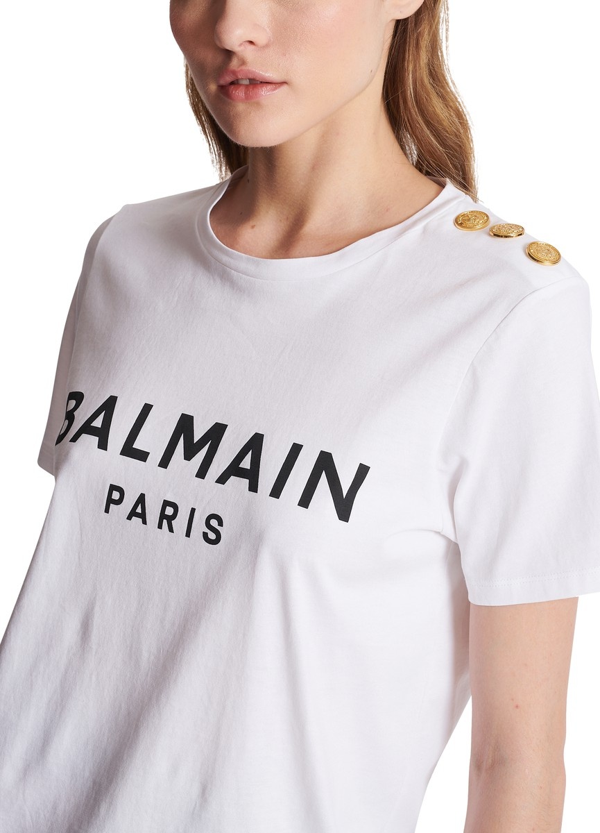 Printed cotton t-shirt with Balmain logo - 4