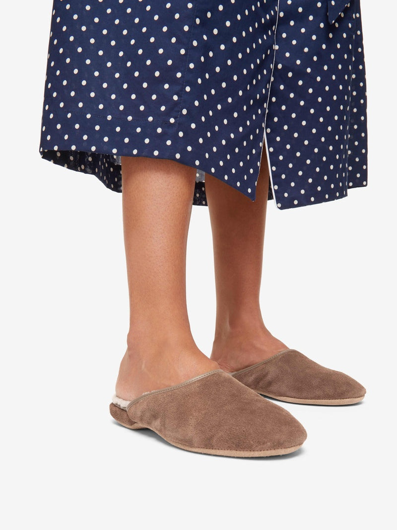 Derek Rose Women's Mule Slippers Imogen Suede Sheepskin Camel outlook
