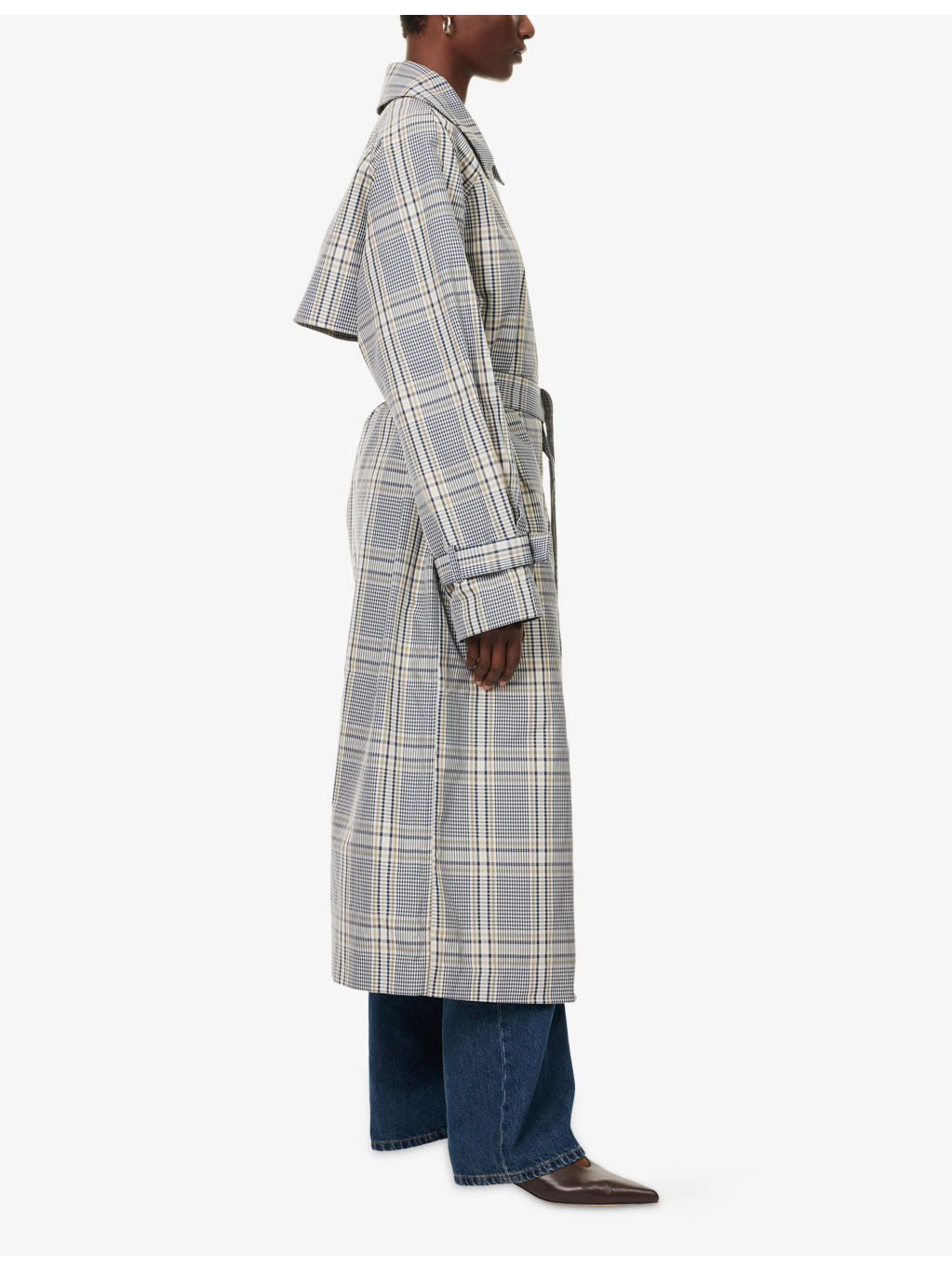 Delta Plaid Check-Print Woven Trench Coat - 3