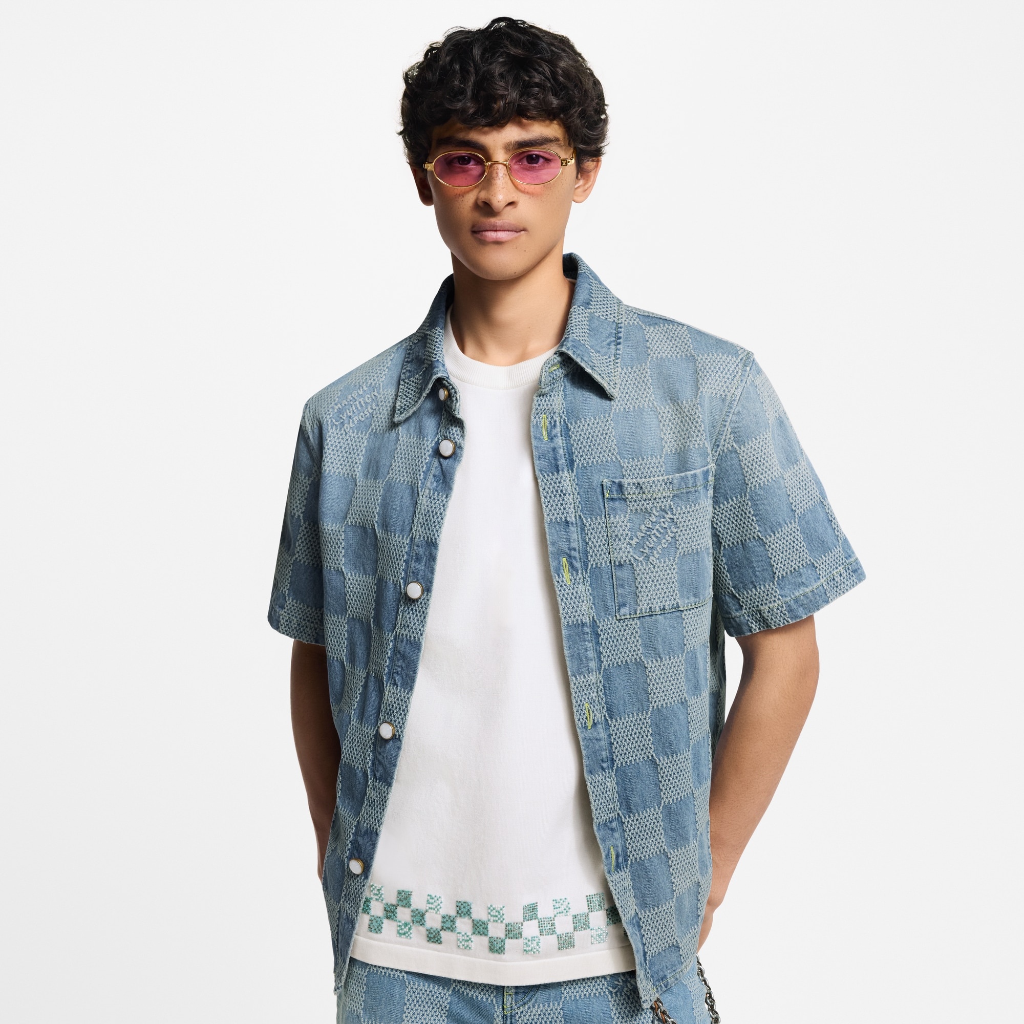 Damier 3D Light Denim Short-Sleeved Shirt - 2
