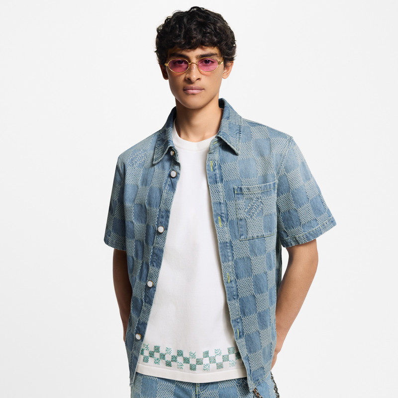 Damier 3D Light Denim Short-Sleeved Shirt 2