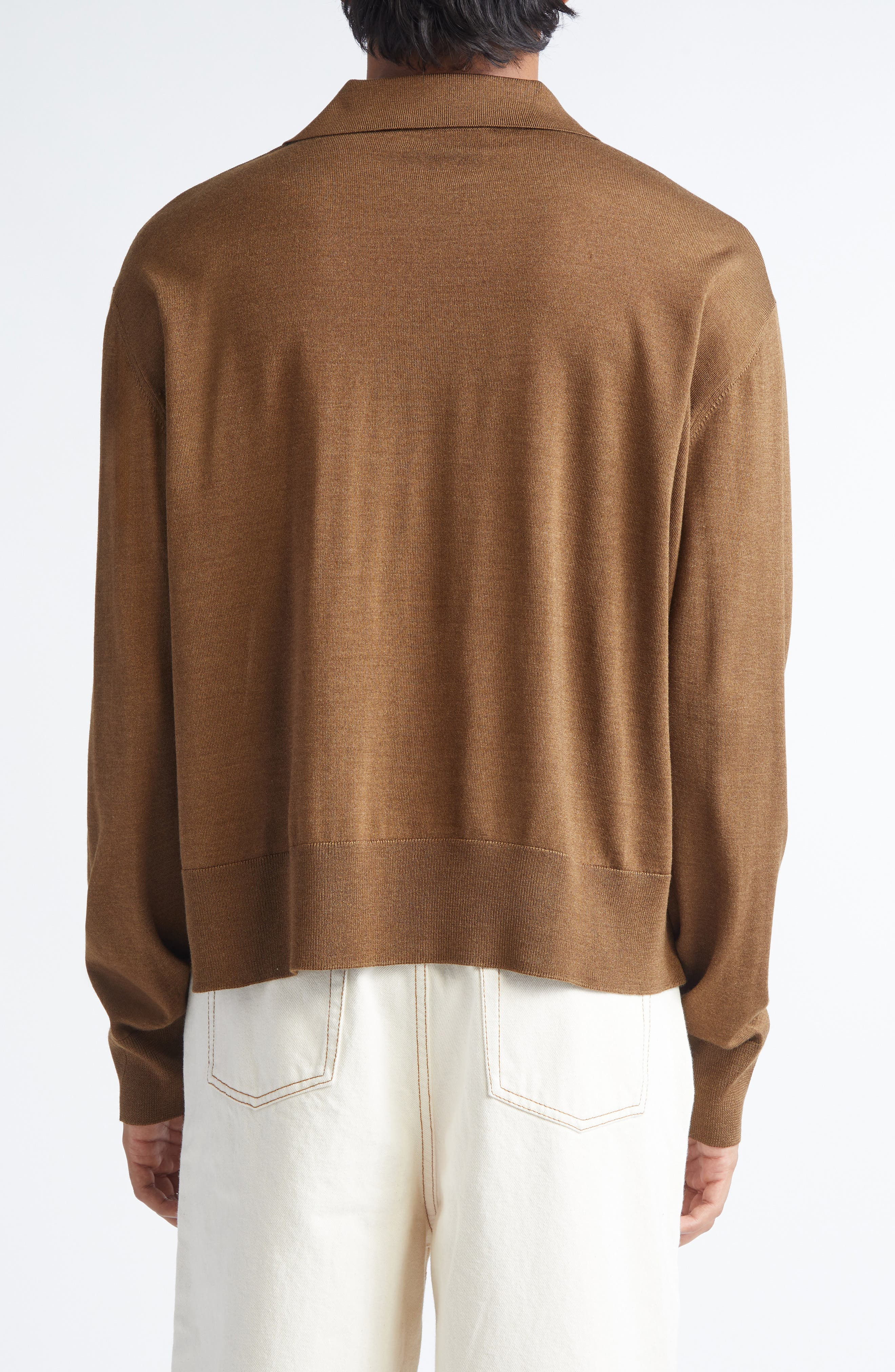 AMI PARIS Ami de Coeur Wool & Silk Polo Sweater in Hazelnut at Nordstrom - 2