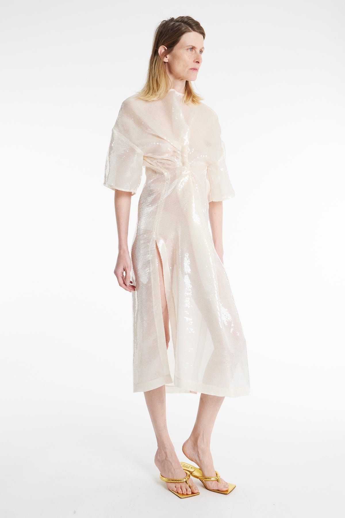 KNOTTED SEQUIN DRESS IVORY - 3