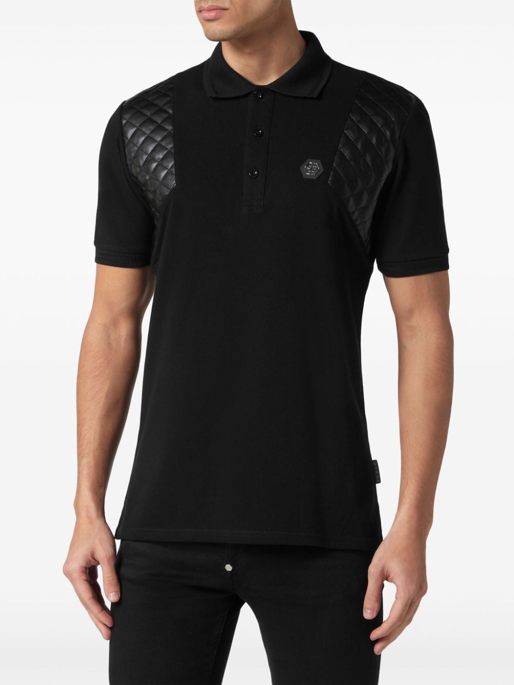 quilted-panel cotton polo shirt - 2