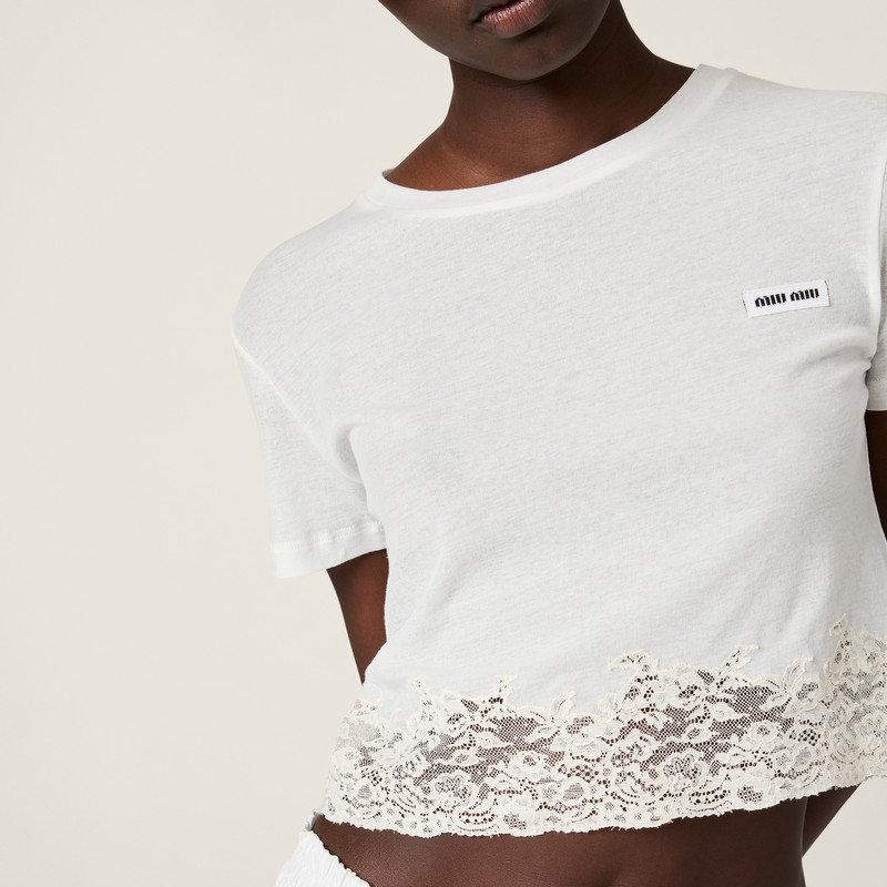 Ribbed jersey and lace T-shirt 4