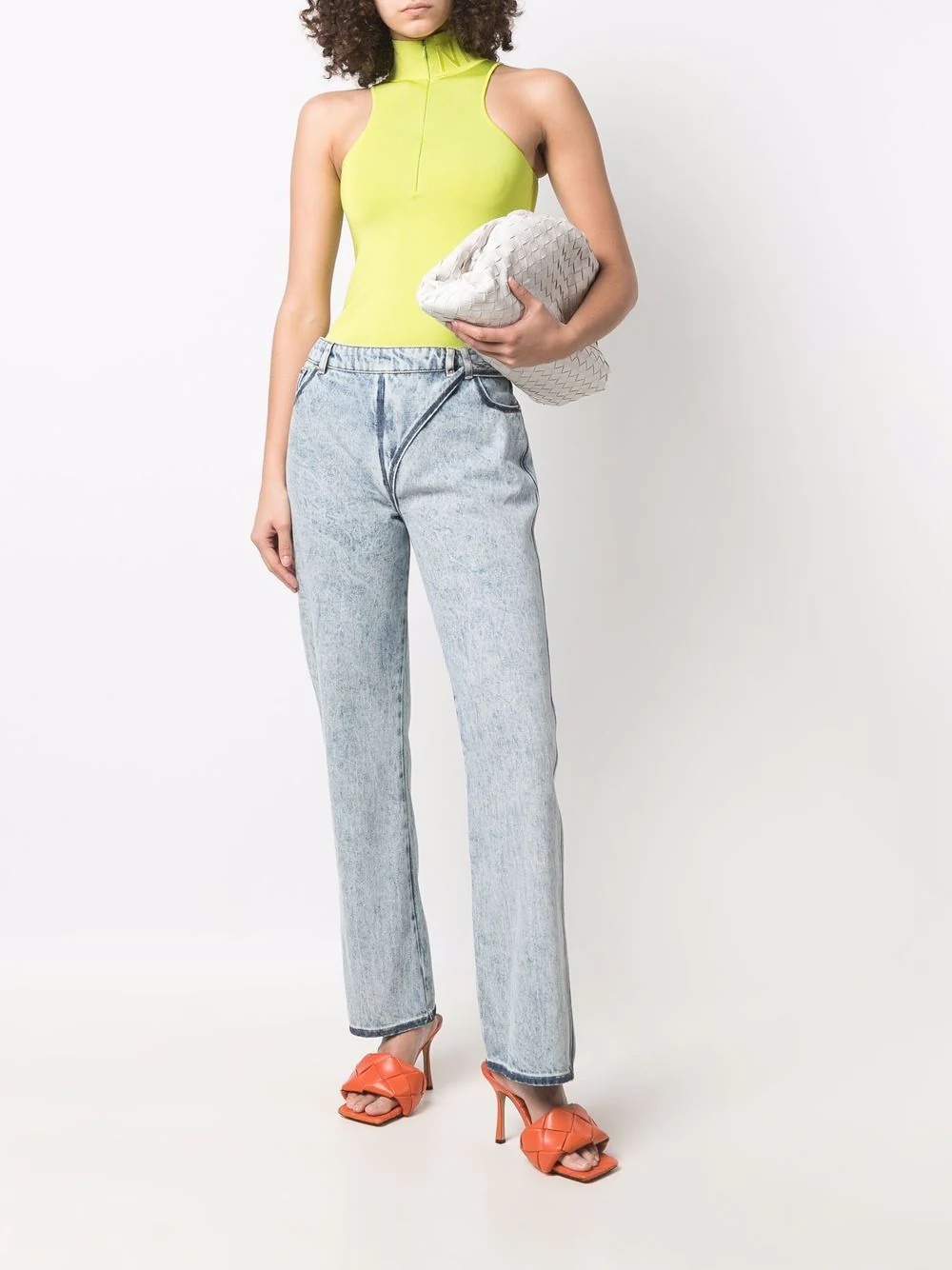 strap-detail acid wash straight-leg jeans - 2