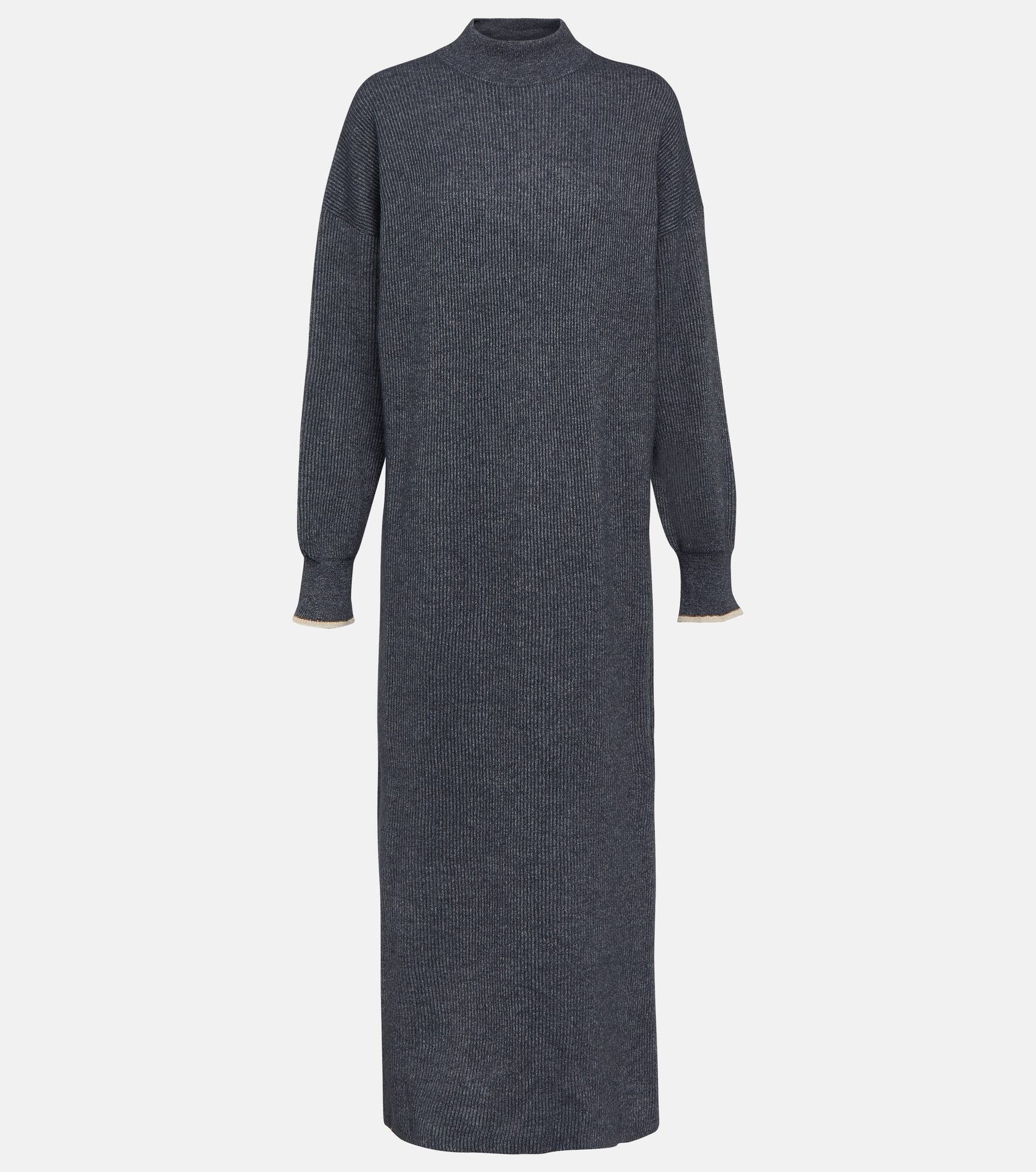 Ribbed-knit cotton and alpaca midi dress - 1