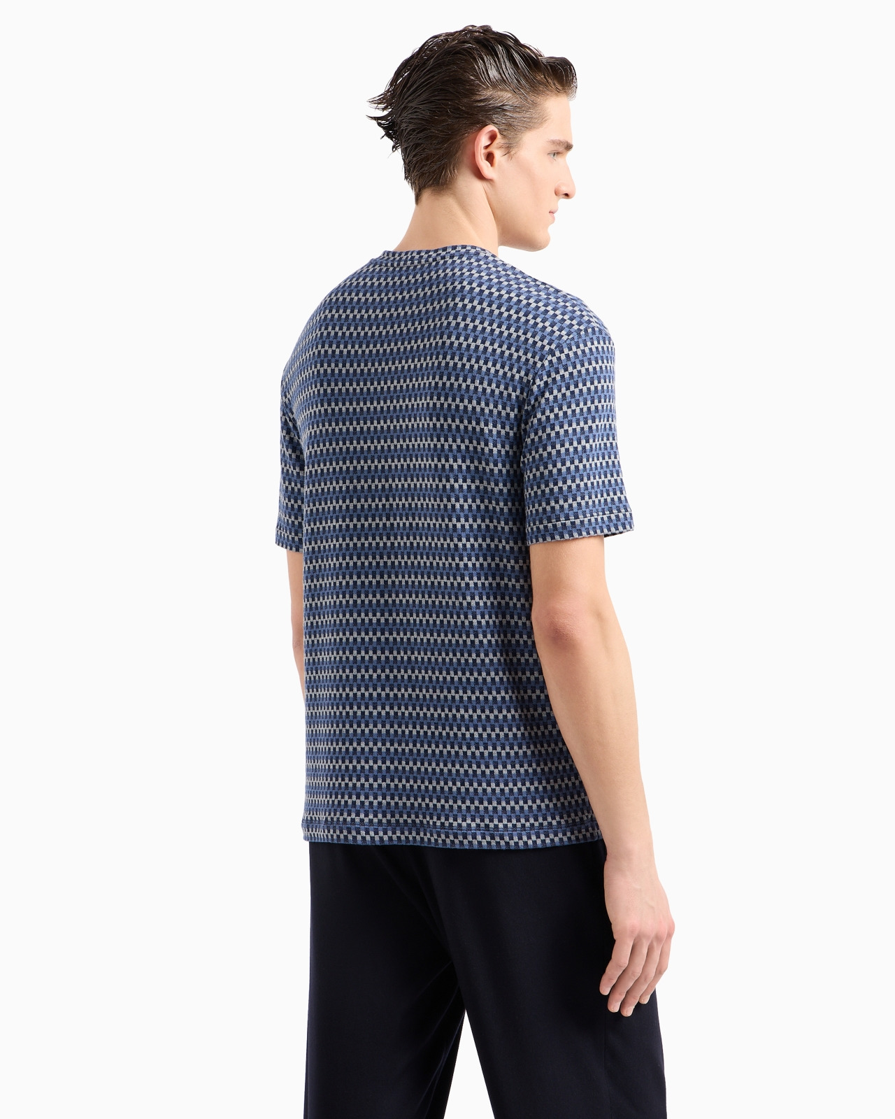 Stretch viscose jacquard jersey crew-neck T-shirt - 3