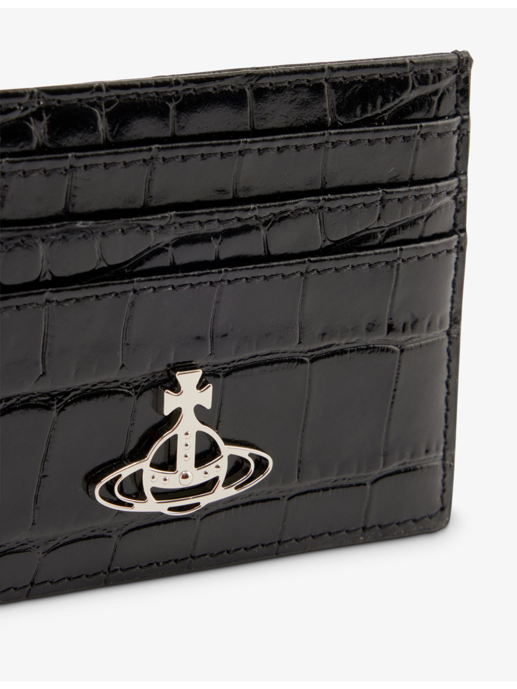 Orb-logo croc-embossed leather card holder - 2