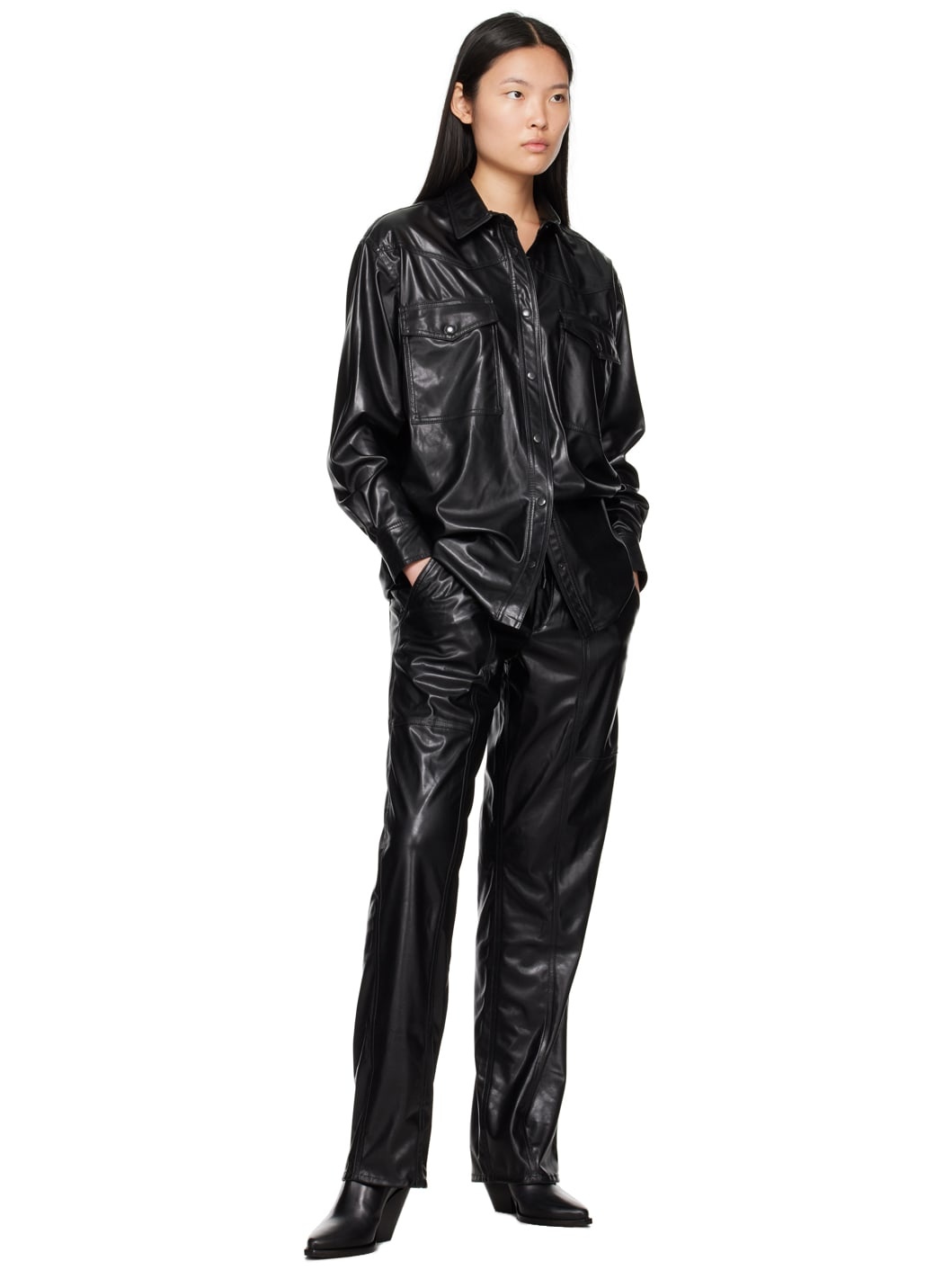 Black Berny Faux-Leather Shirt - 4
