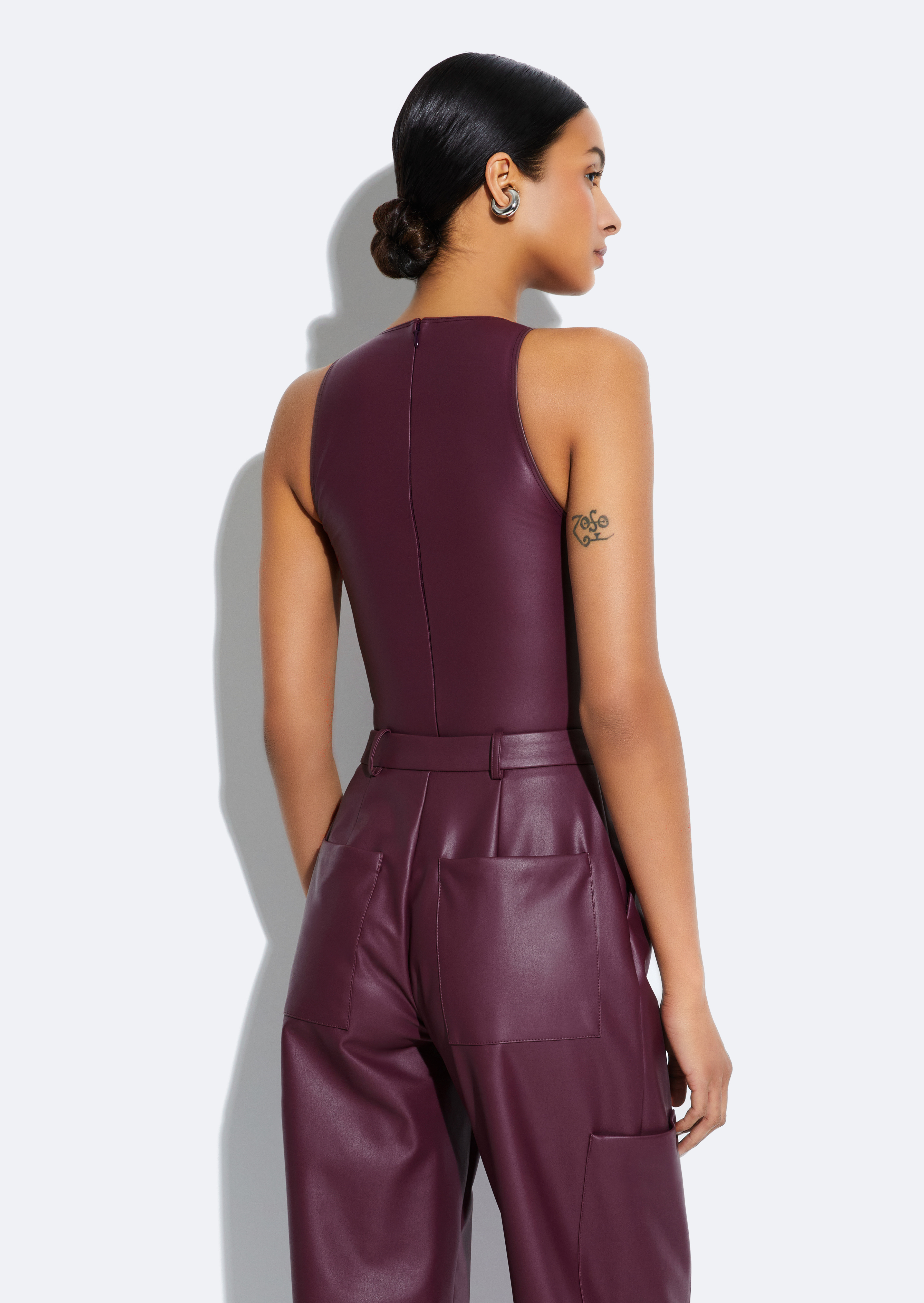 Stretch Faux Leather Bodysuit - 3