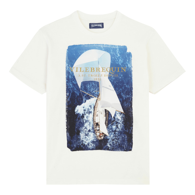 Men Cotton T-Shirt Sailing Boat From The Sky 1