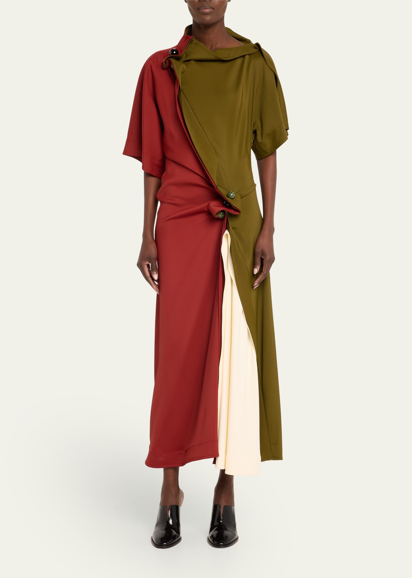 Colorblock Fluid Stretch Viscose Piercing Dress - 2
