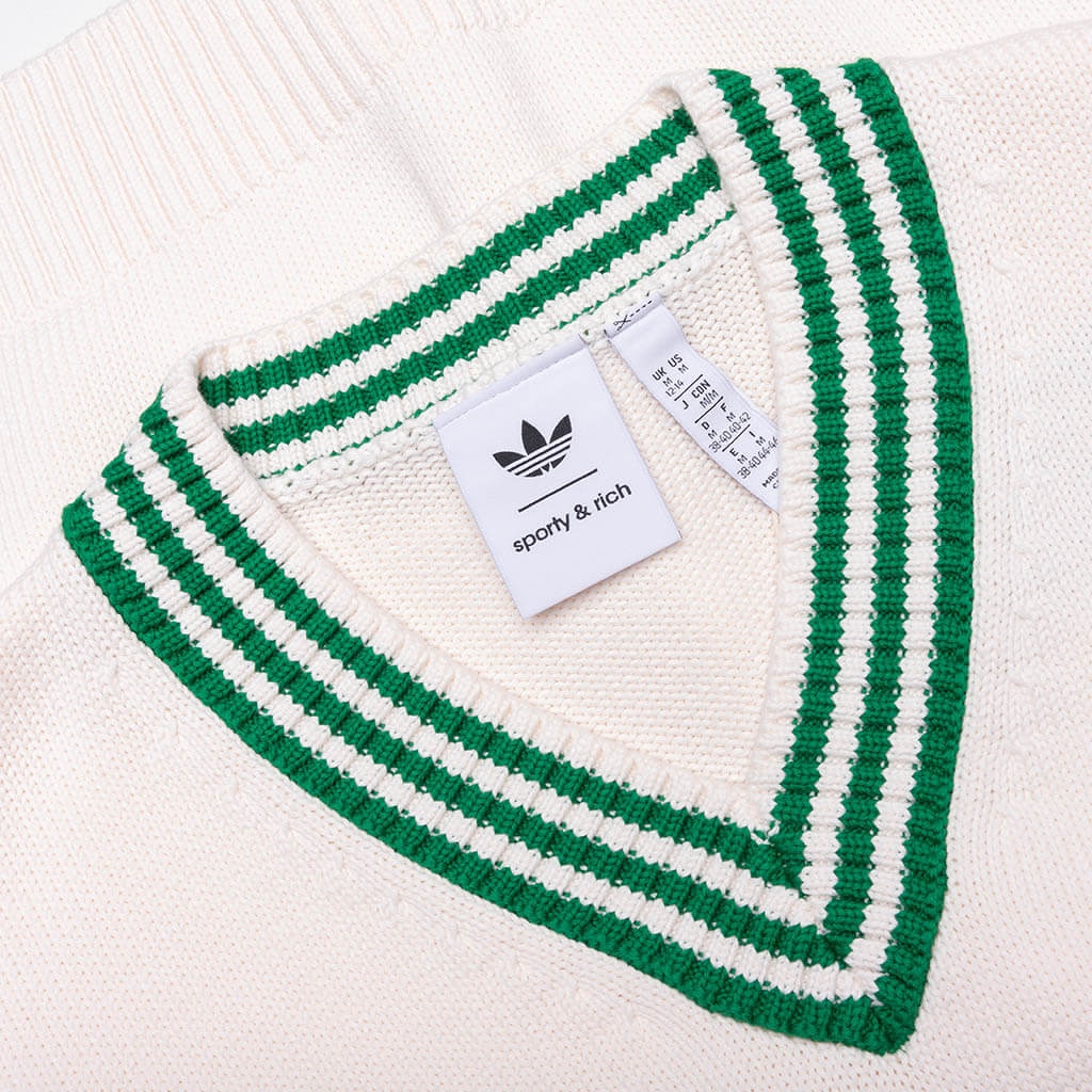 WOMEN'S ADIDAS X SPORTY & RICH V-NECK SWEATER - OFF WHITE/NIGHT NAVY - 3
