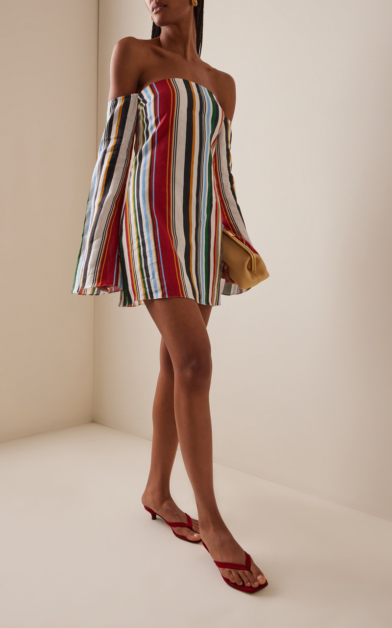CALA de la CRUZ Exclusive Camille Off-The-Shoulder Striped Linen Mini Dress multi outlook