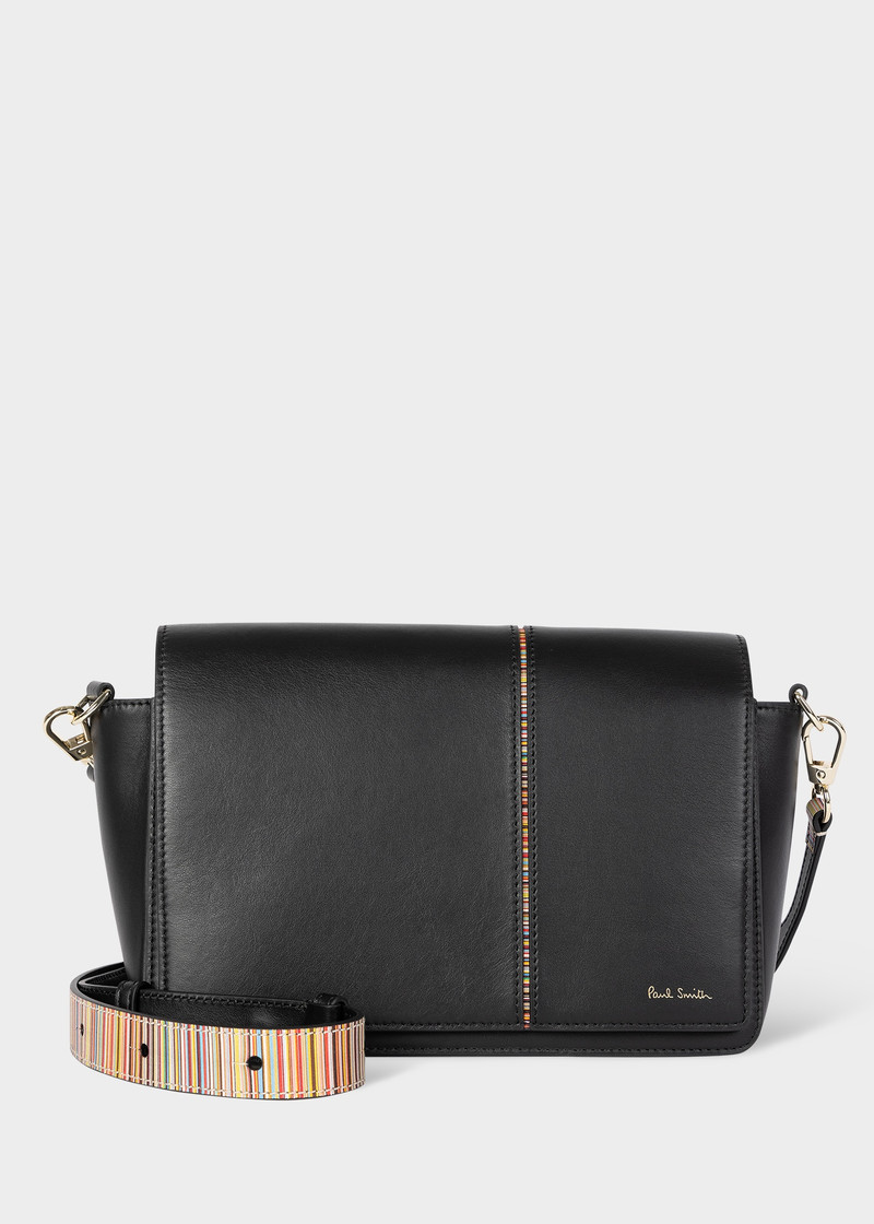 Women's Black Leather 'Signature Stripe' Crossbody Bag 1