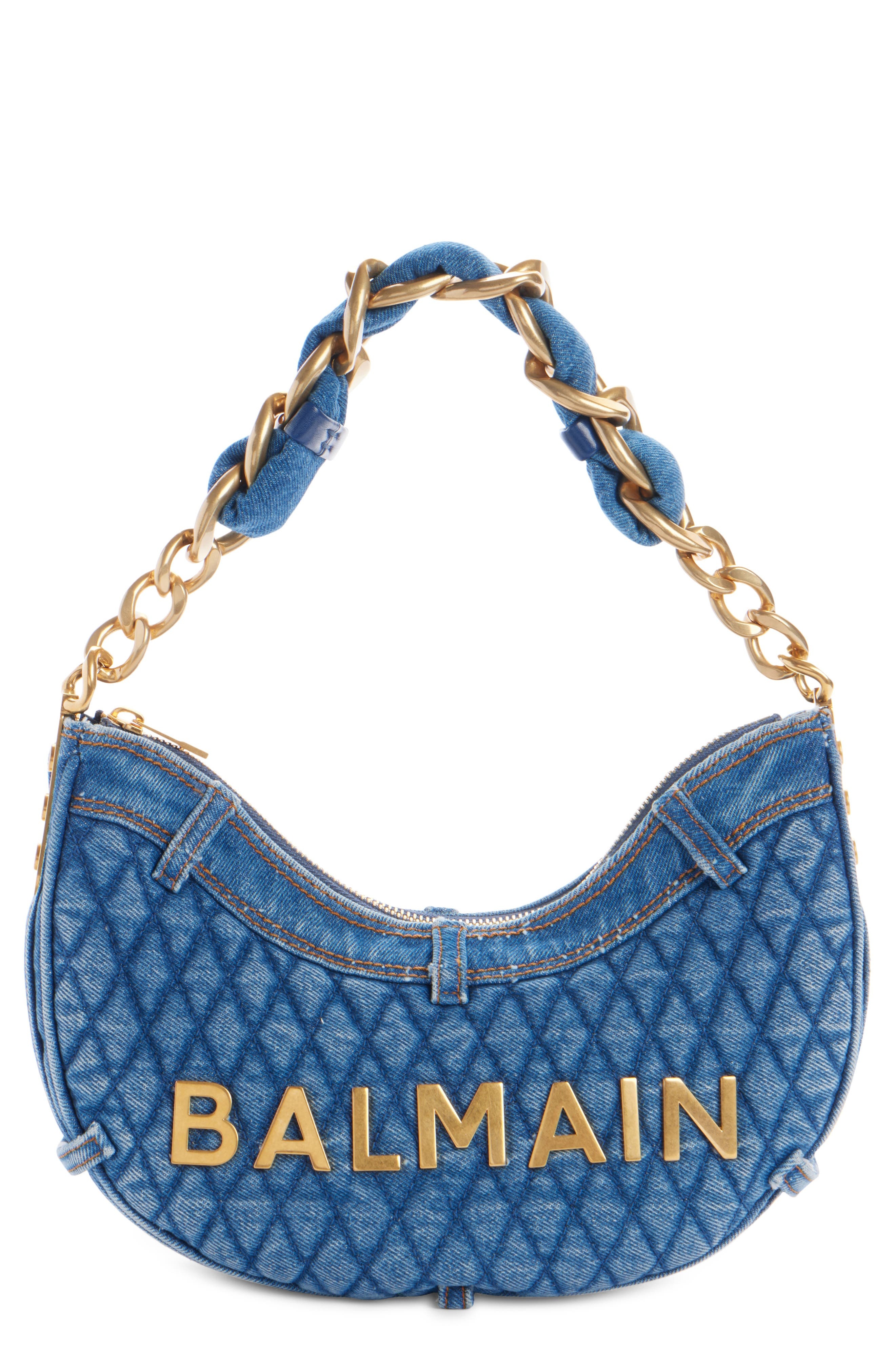 Balmain 1945 Soft Moon Quilted Denim Hobo Bag in 6Ff Denim at Nordstrom - 1