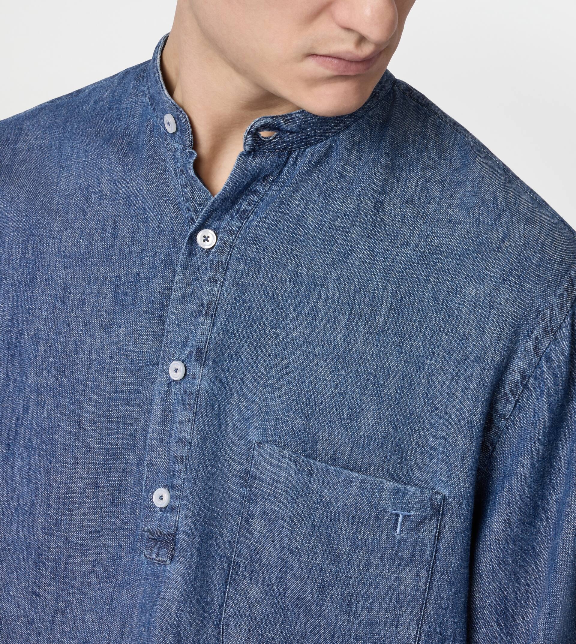 LINEN BLEND POLO SHIRT - BLUE - 6