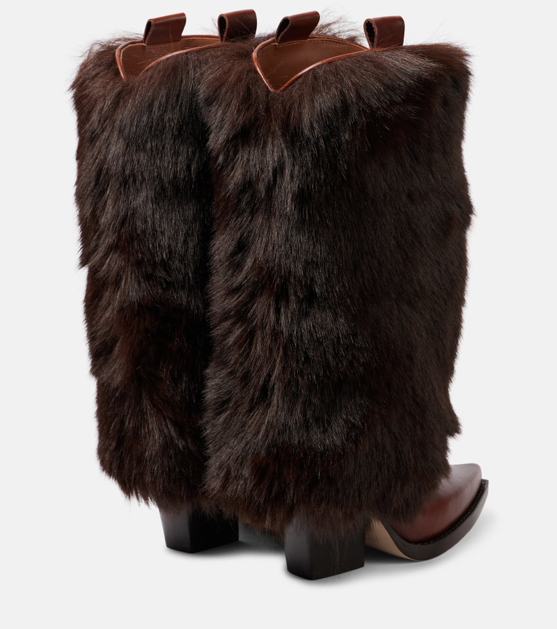 PARIS TEXAS Faux fur and leather knee-high boots outlook