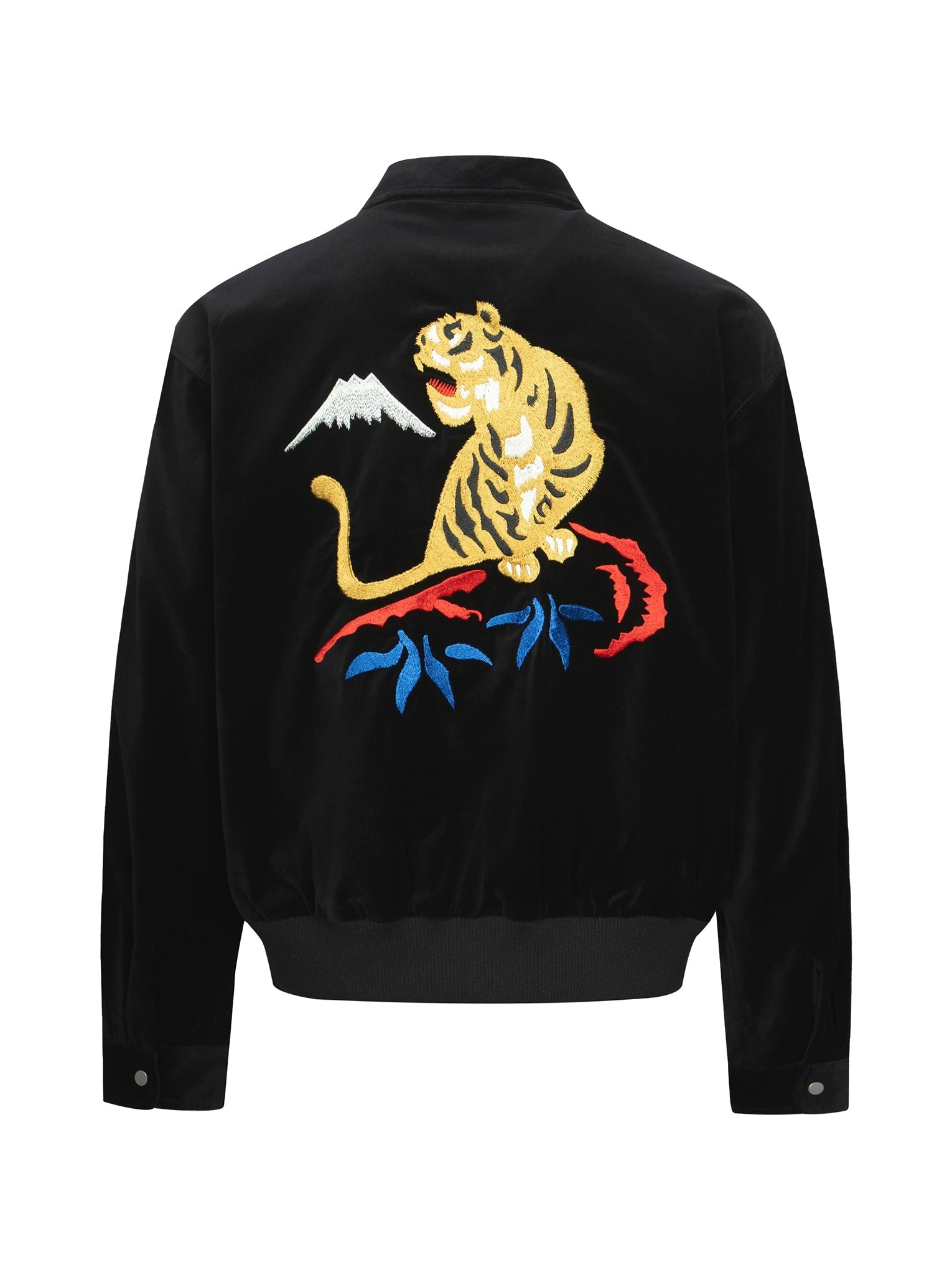 TIGER AND LOGO EMBROIDERY OVERSIZED VELVET BOMBER JACKET - 17