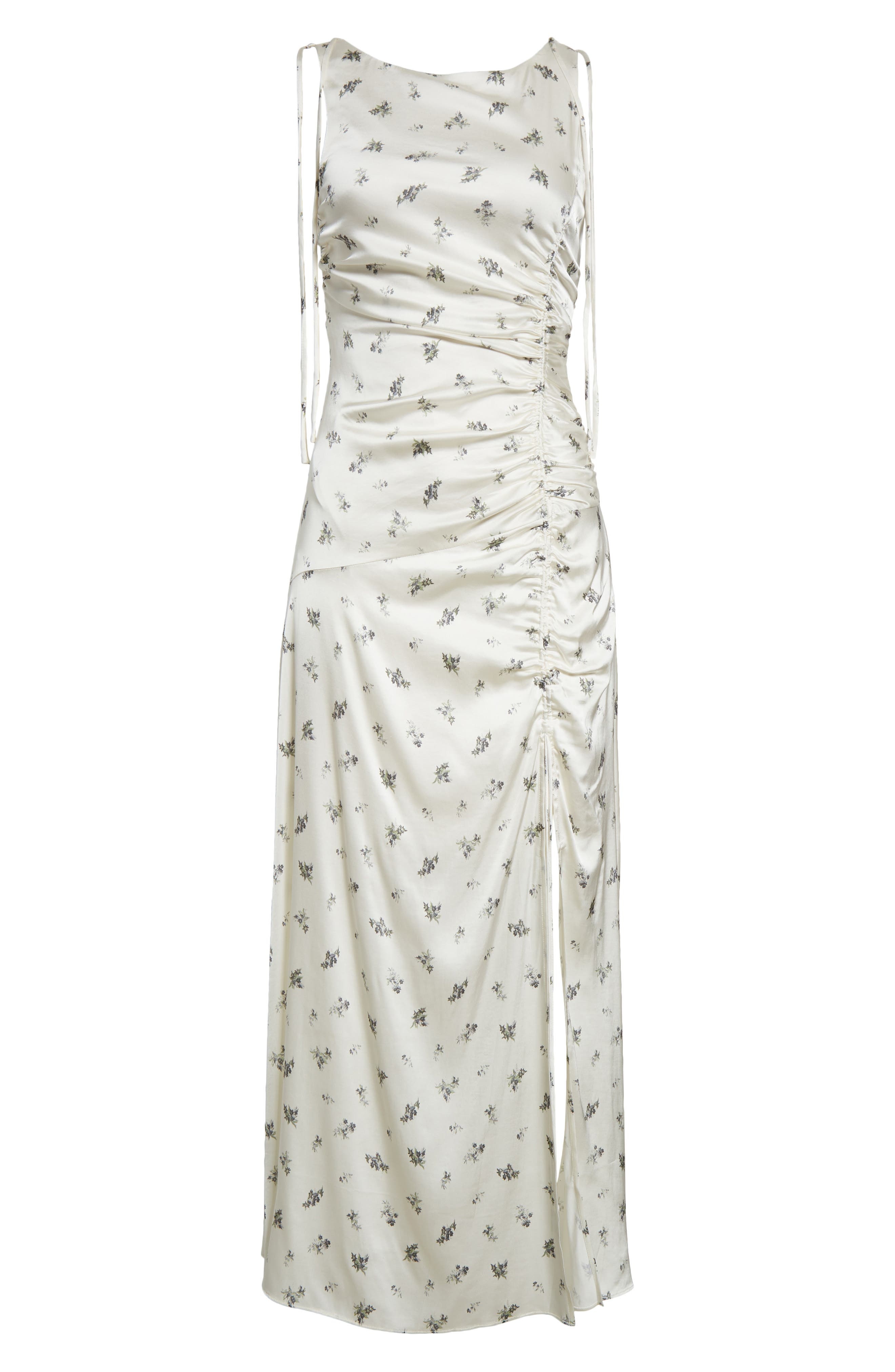 Ganni Printed Ruched Satin Maxi Dress in Egret at Nordstrom - 5