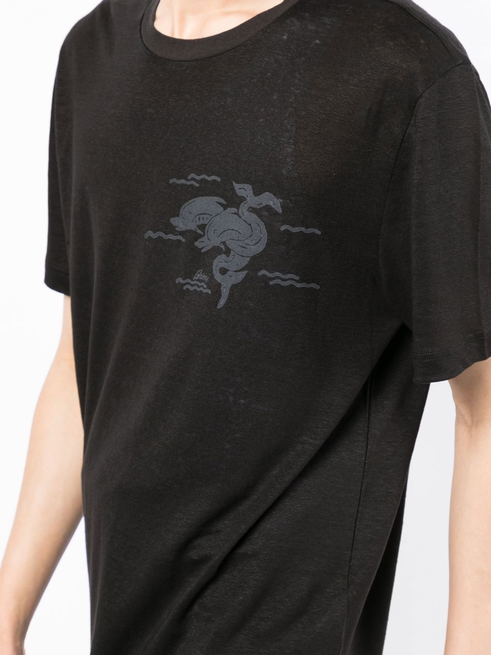 dolphin-print linen T-shirt - 5