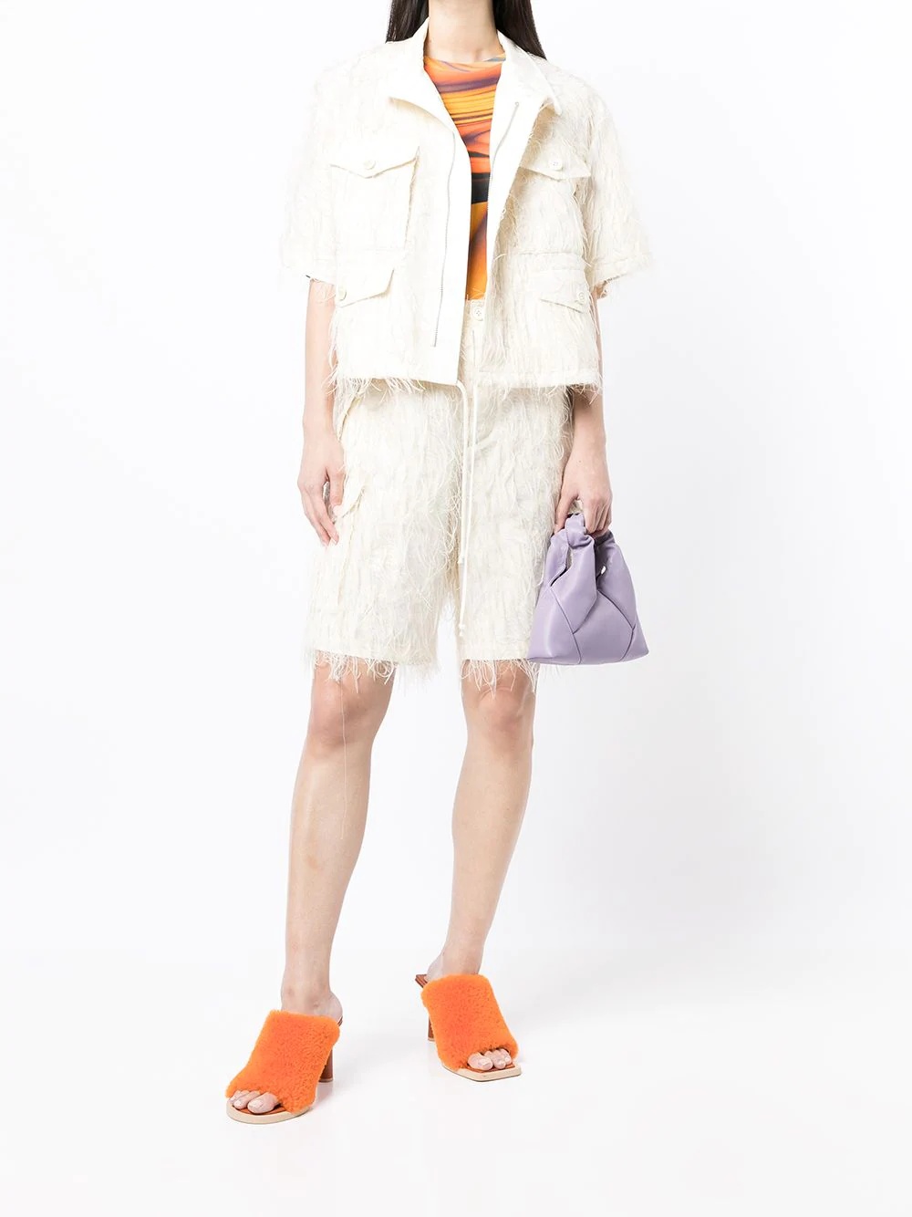 fringed cargo shorts - 2