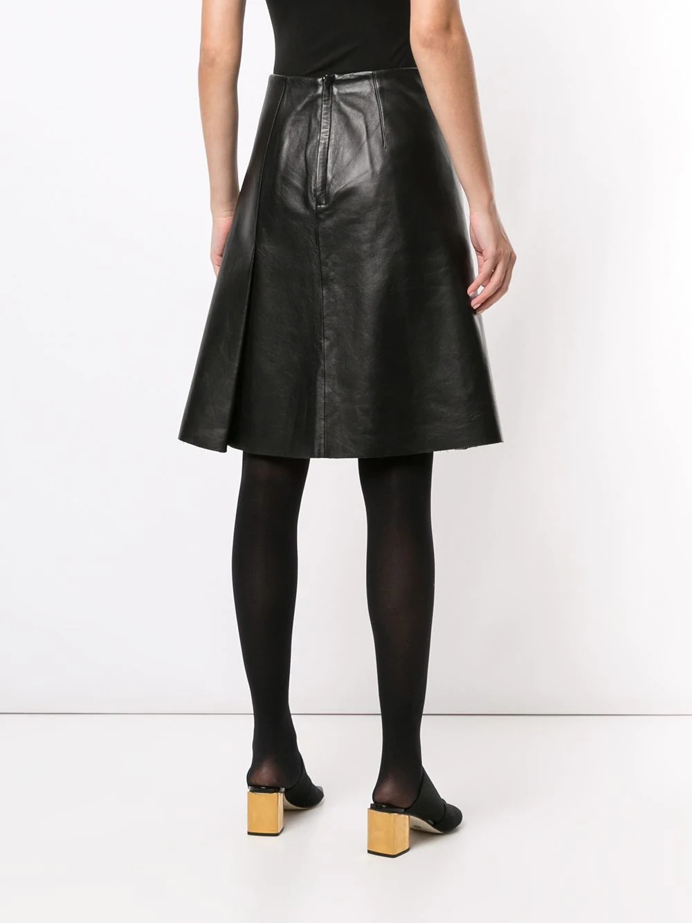 button-embellished pleated leather skirt - 4