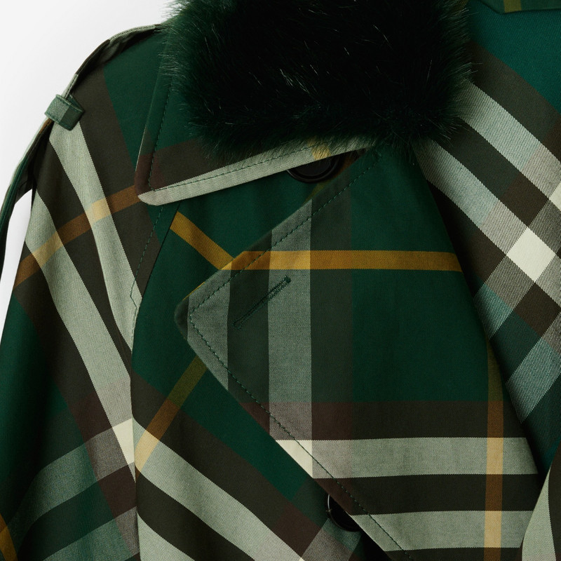 Long Check Gabardine Trench Coat 6