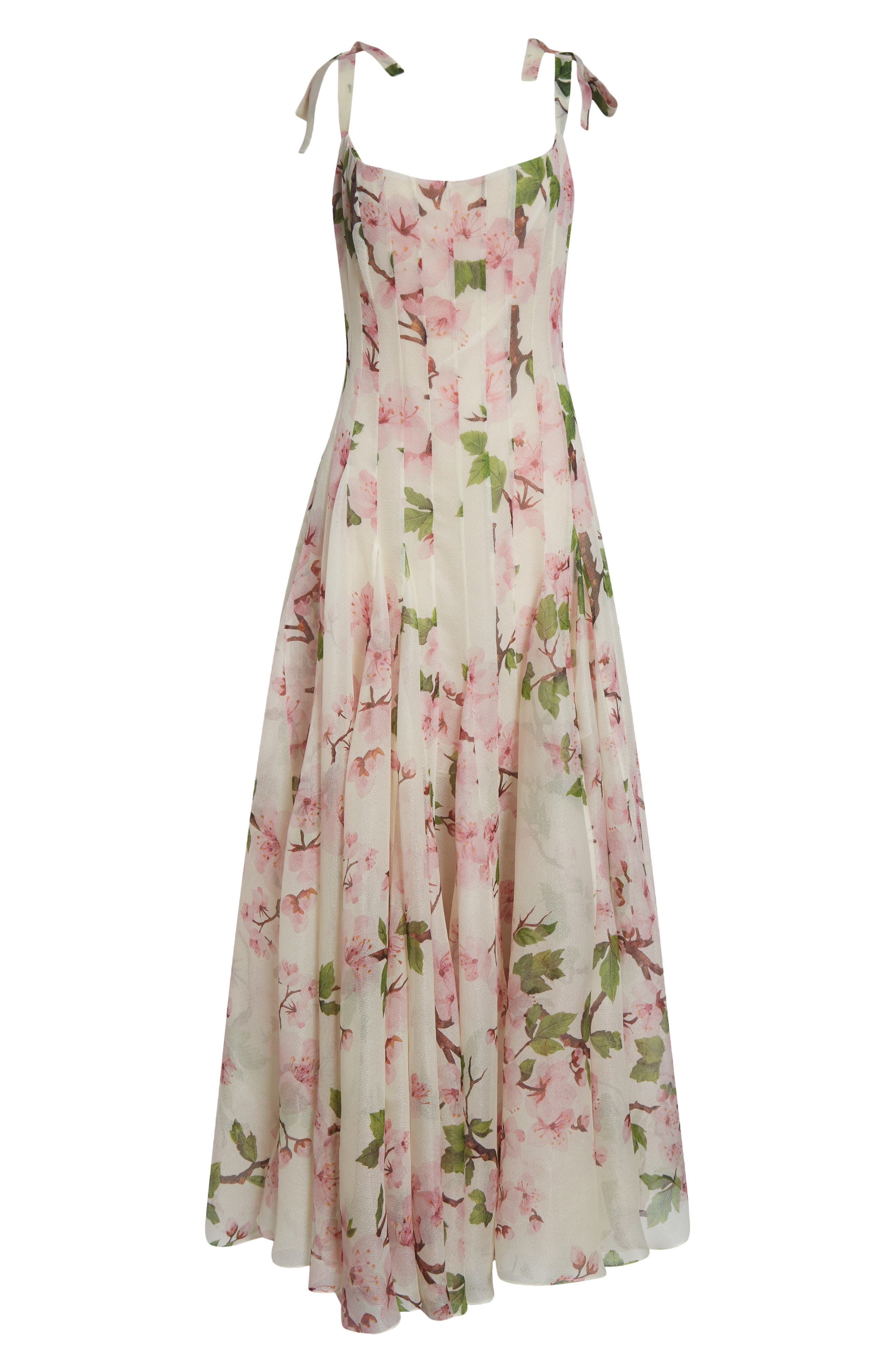 Oscar de la Renta Cherry Blossom Print Pleated Organza in Pink/Ivory at Nordstrom - 5