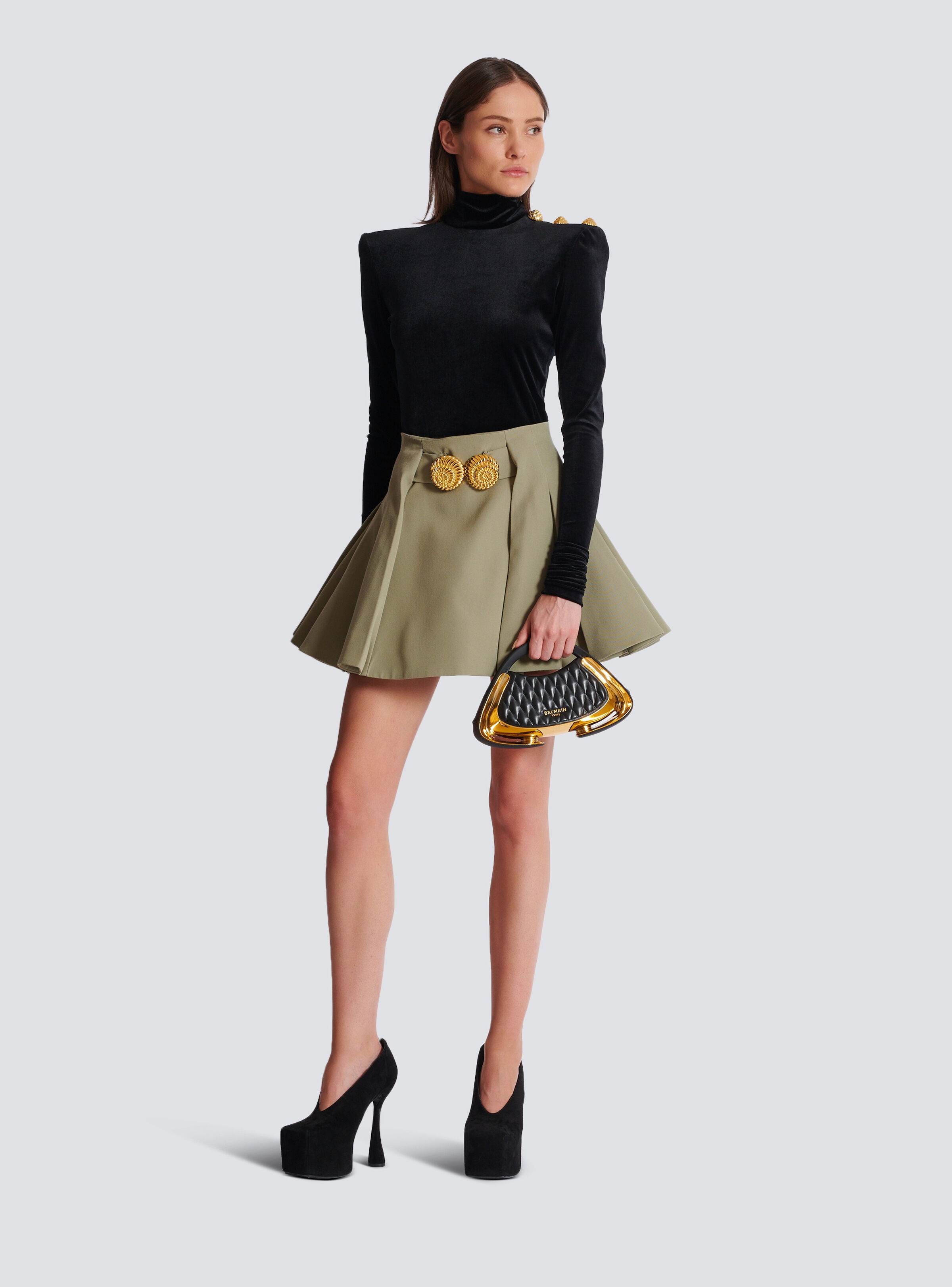 Short pleated skirt in grain de poudre - 2