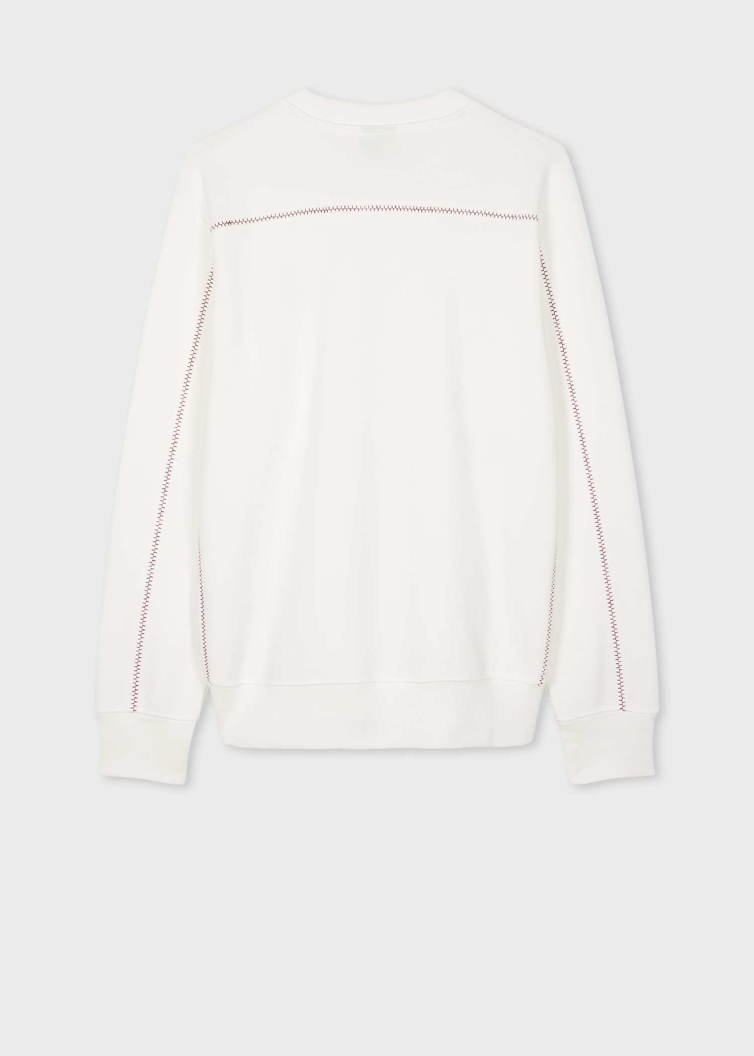 White Cotton-Blend 'Happy' Blanket-Stitch Sweatshirt - 2